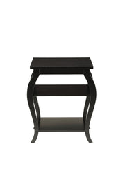 23" Black Wood Bow Leg End Table With Two Shelves-End-Side Tables-DECOROLALA