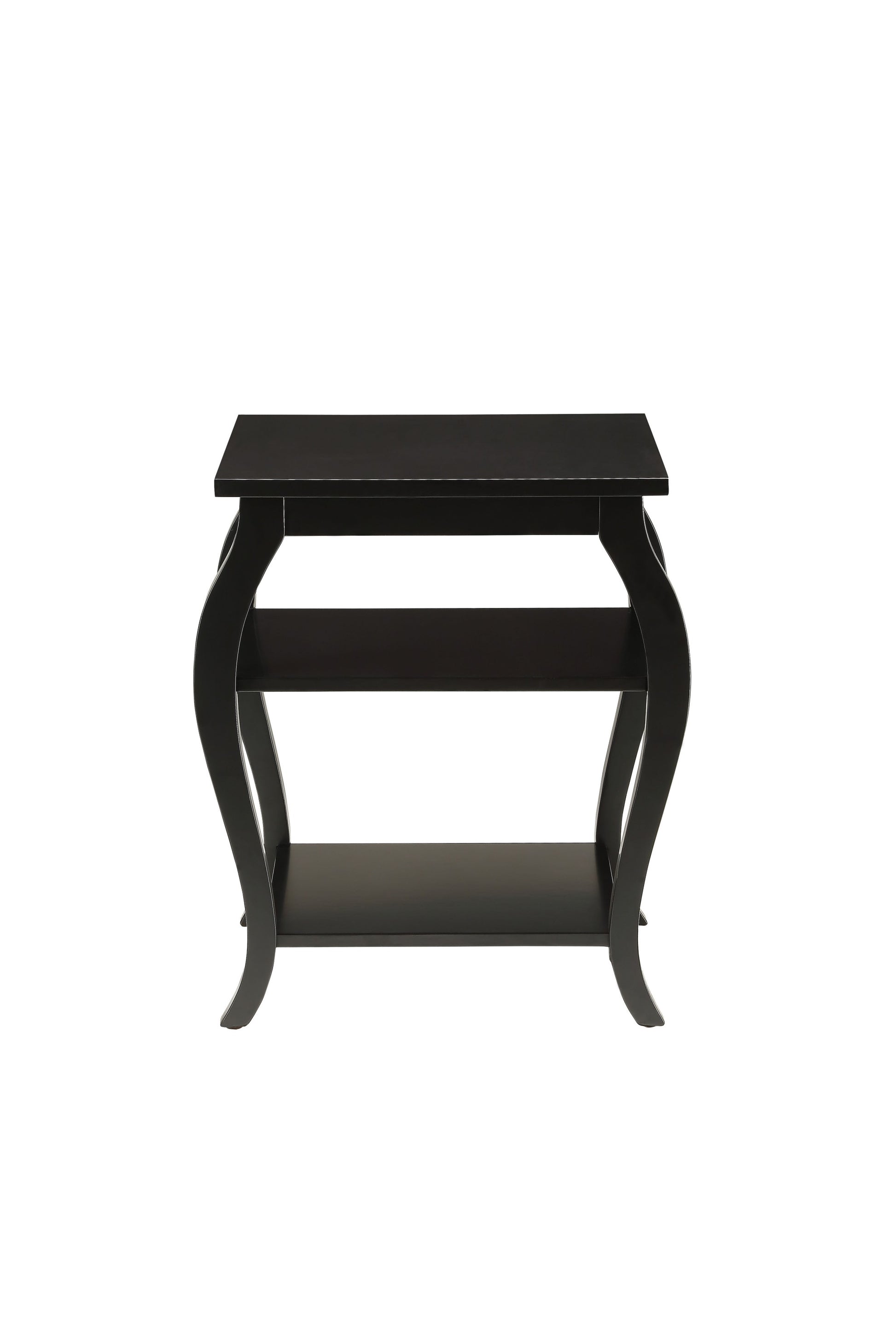 23" Black Wood Bow Leg End Table With Two Shelves-End-Side Tables-DECOROLALA