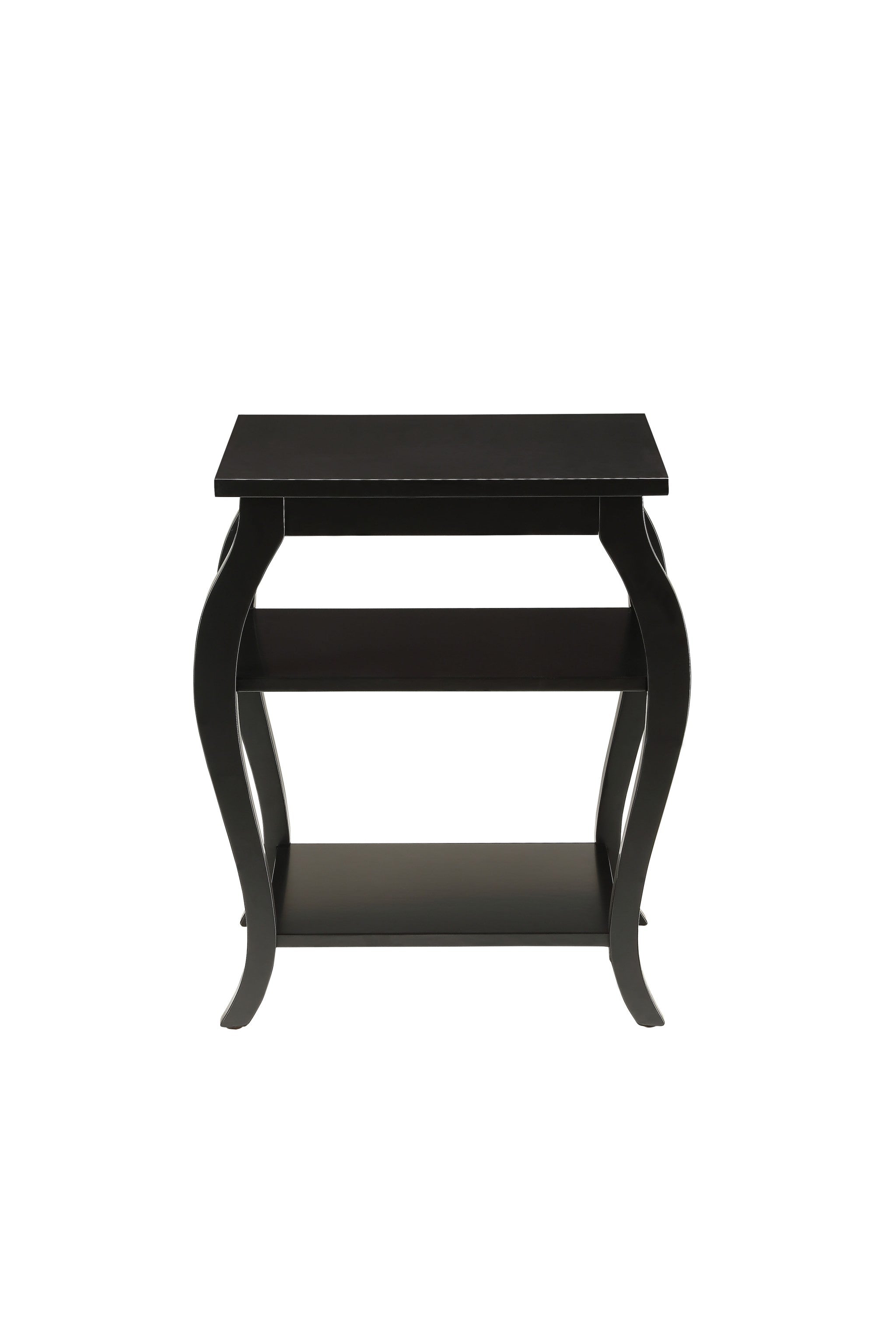 23" Black Wood Bow Leg End Table With Two Shelves-End-Side Tables-DECOROLALA