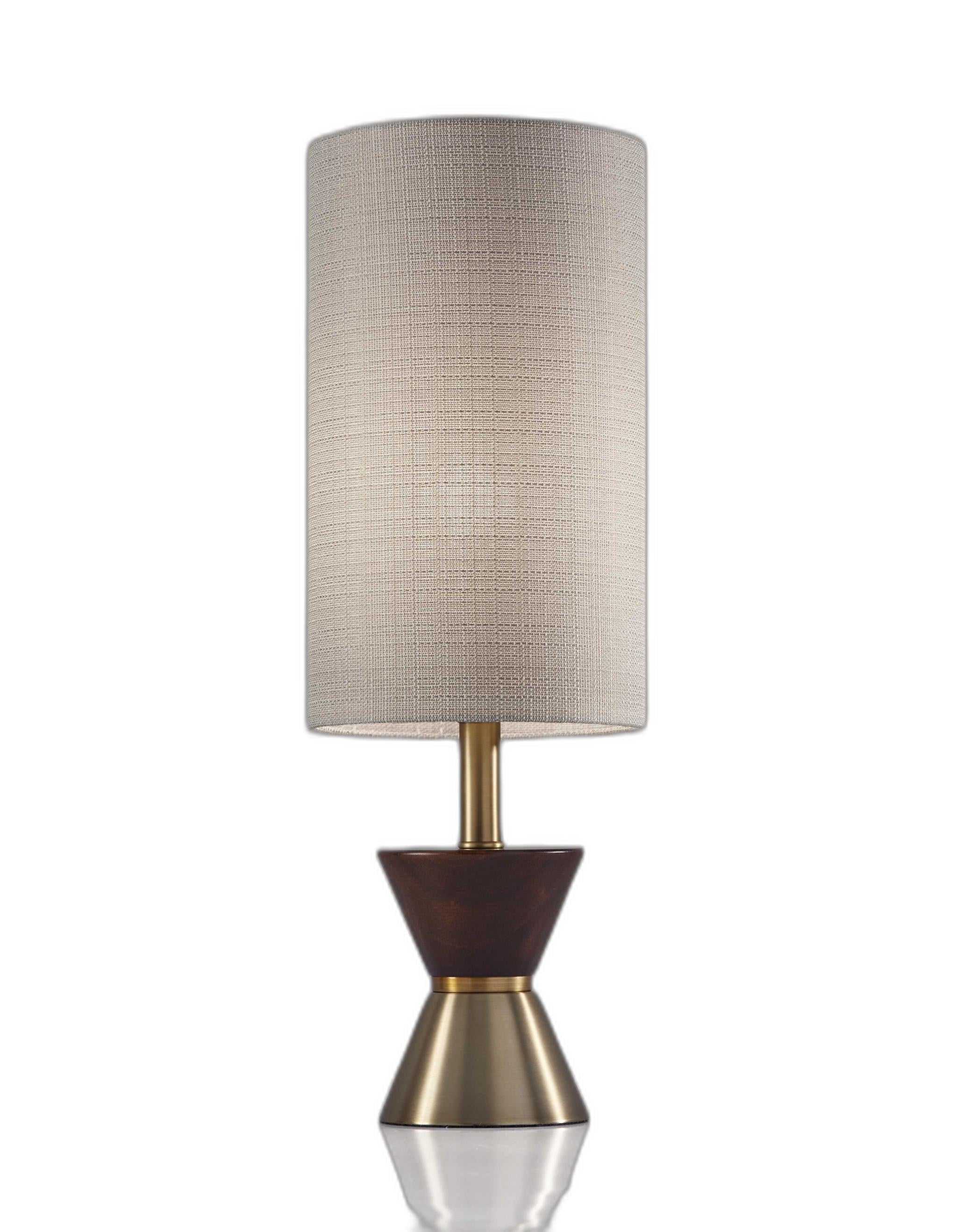 23" Brass Metal And Wood Table Lamp With Beige Drum Shade-Table Lamps-DECOROLALA