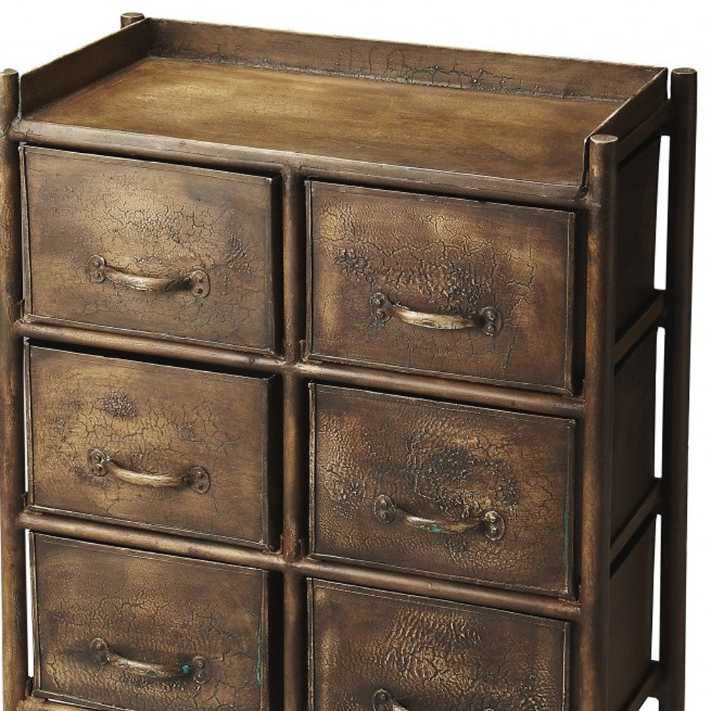 23" Bronze Metal Six Drawer Chest-Dressers-DECOROLALA