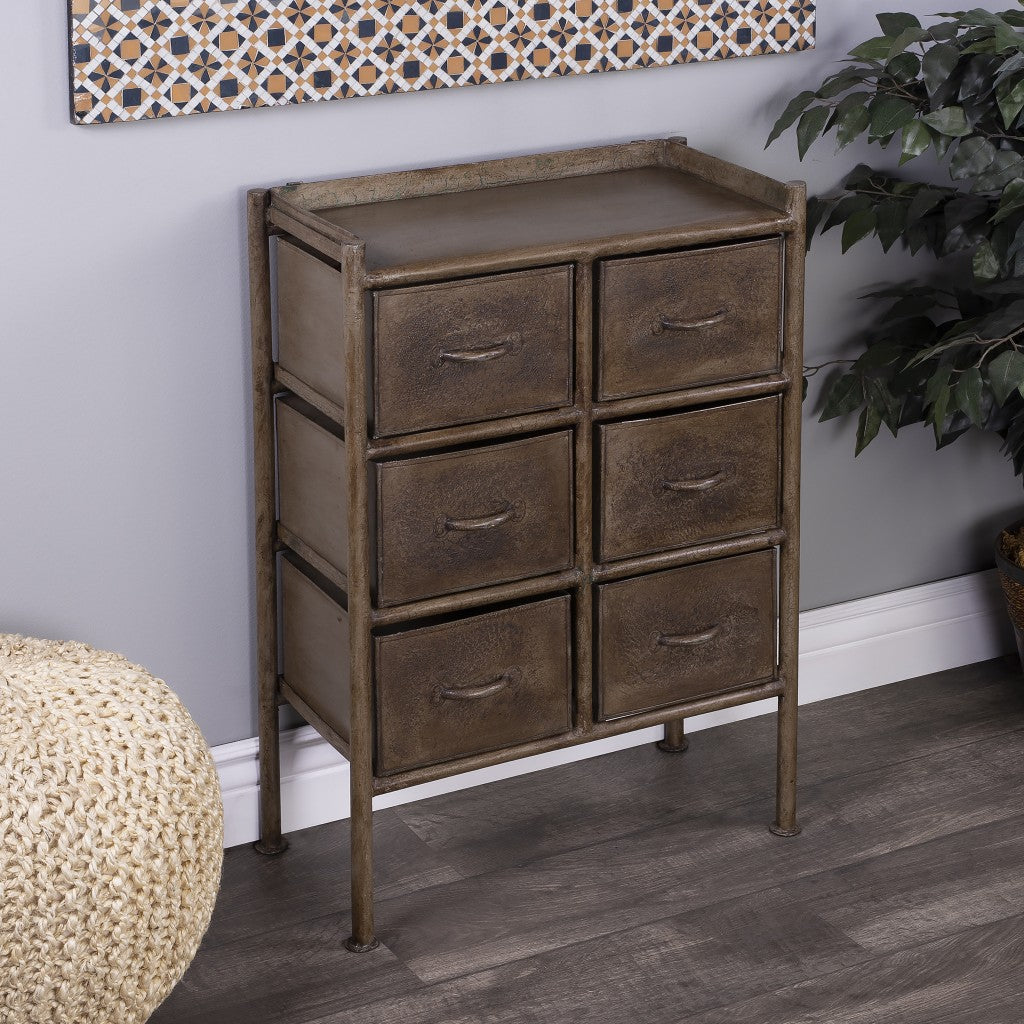 23" Bronze Metal Six Drawer Chest-Dressers-DECOROLALA