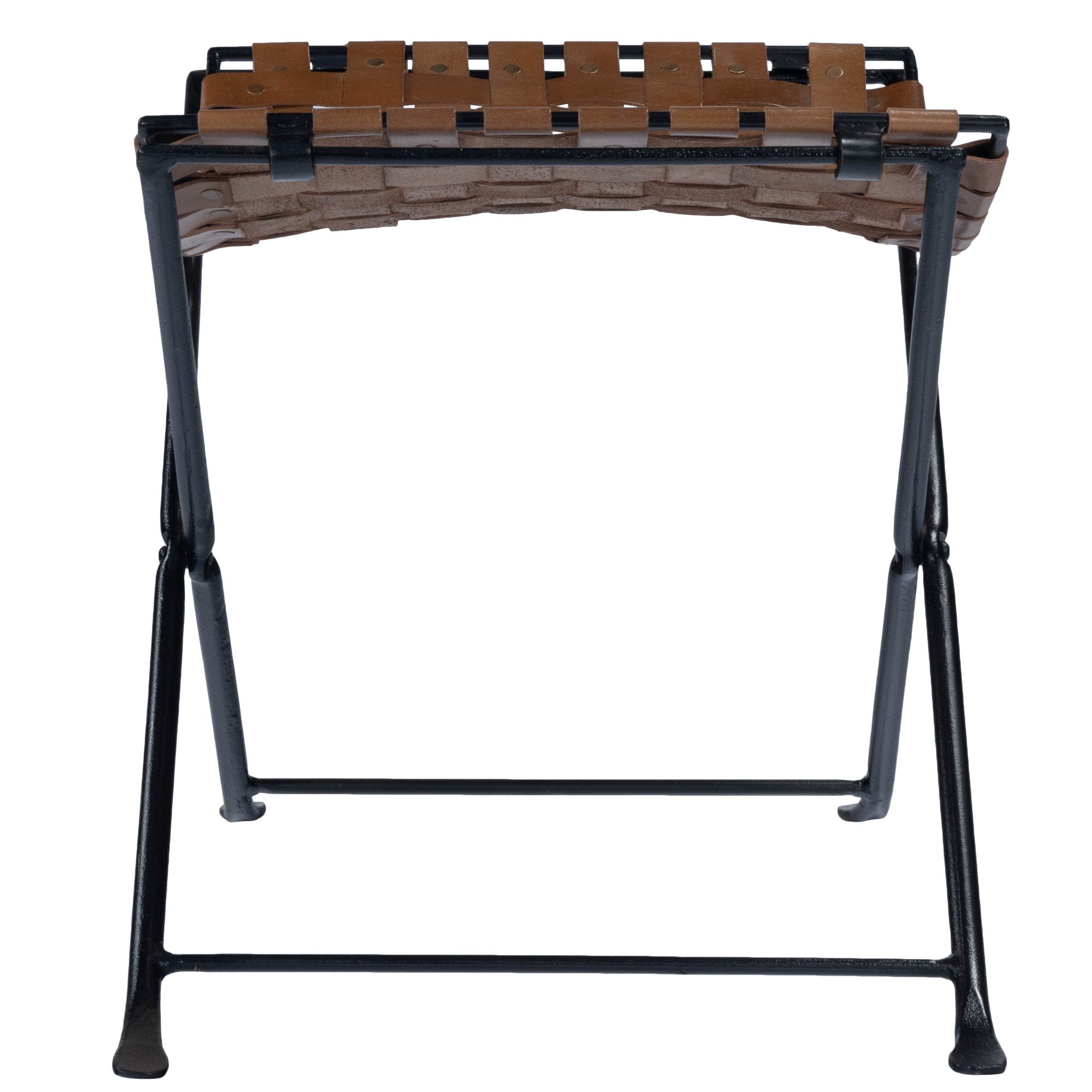 23" Brown Faux Leather And Black Ottoman-Ottomans-DECOROLALA