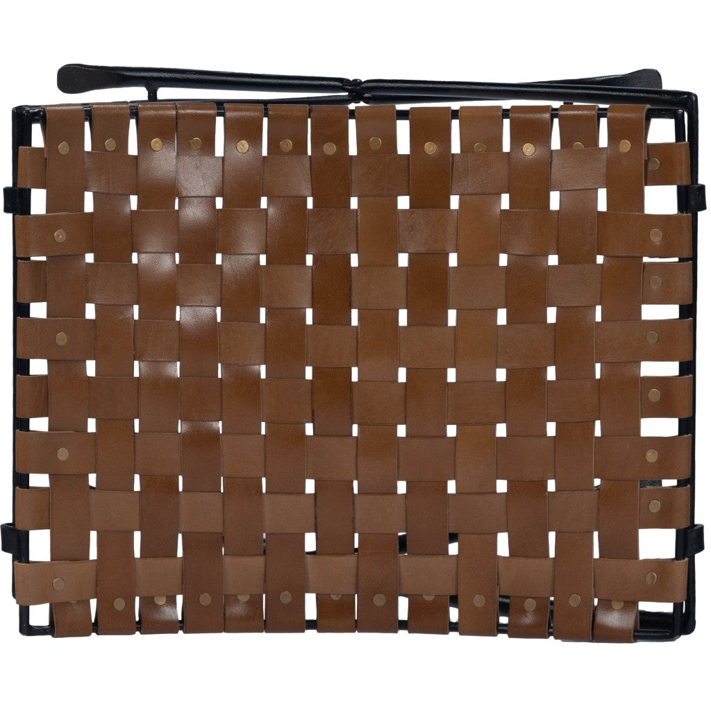 23" Brown Faux Leather And Black Ottoman-Ottomans-DECOROLALA