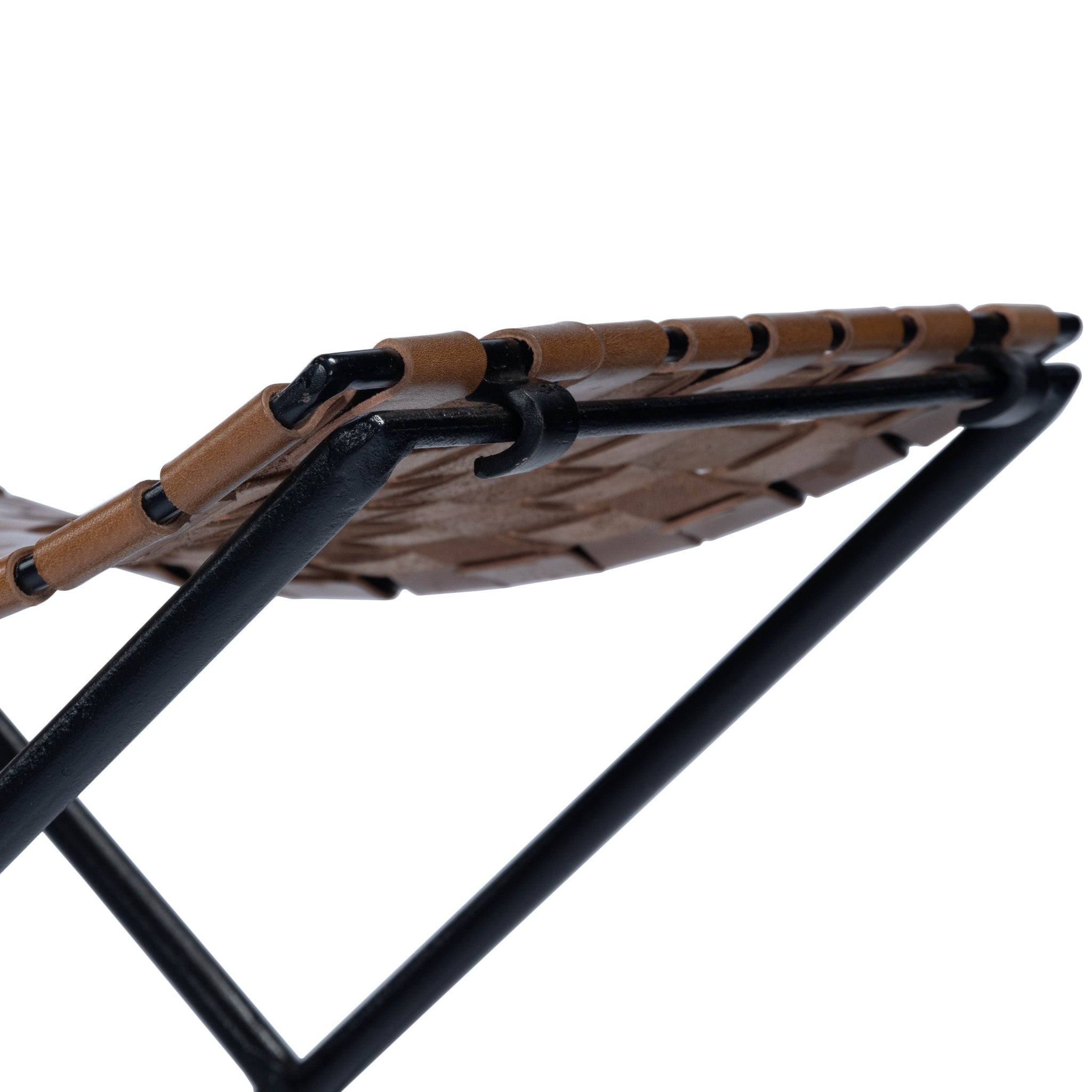 23" Brown Faux Leather And Black Ottoman-Ottomans-DECOROLALA