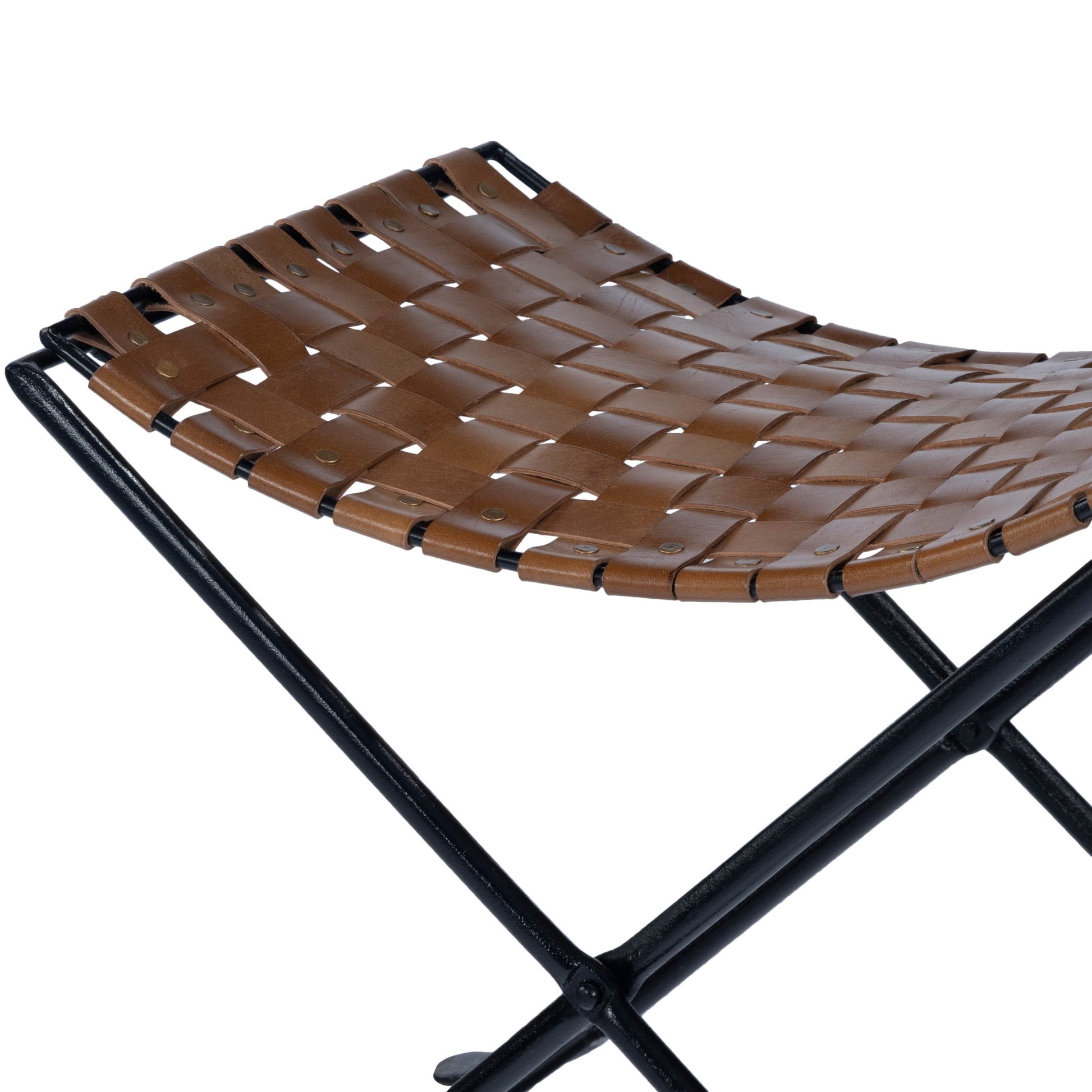 23" Brown Faux Leather And Black Ottoman-Ottomans-DECOROLALA