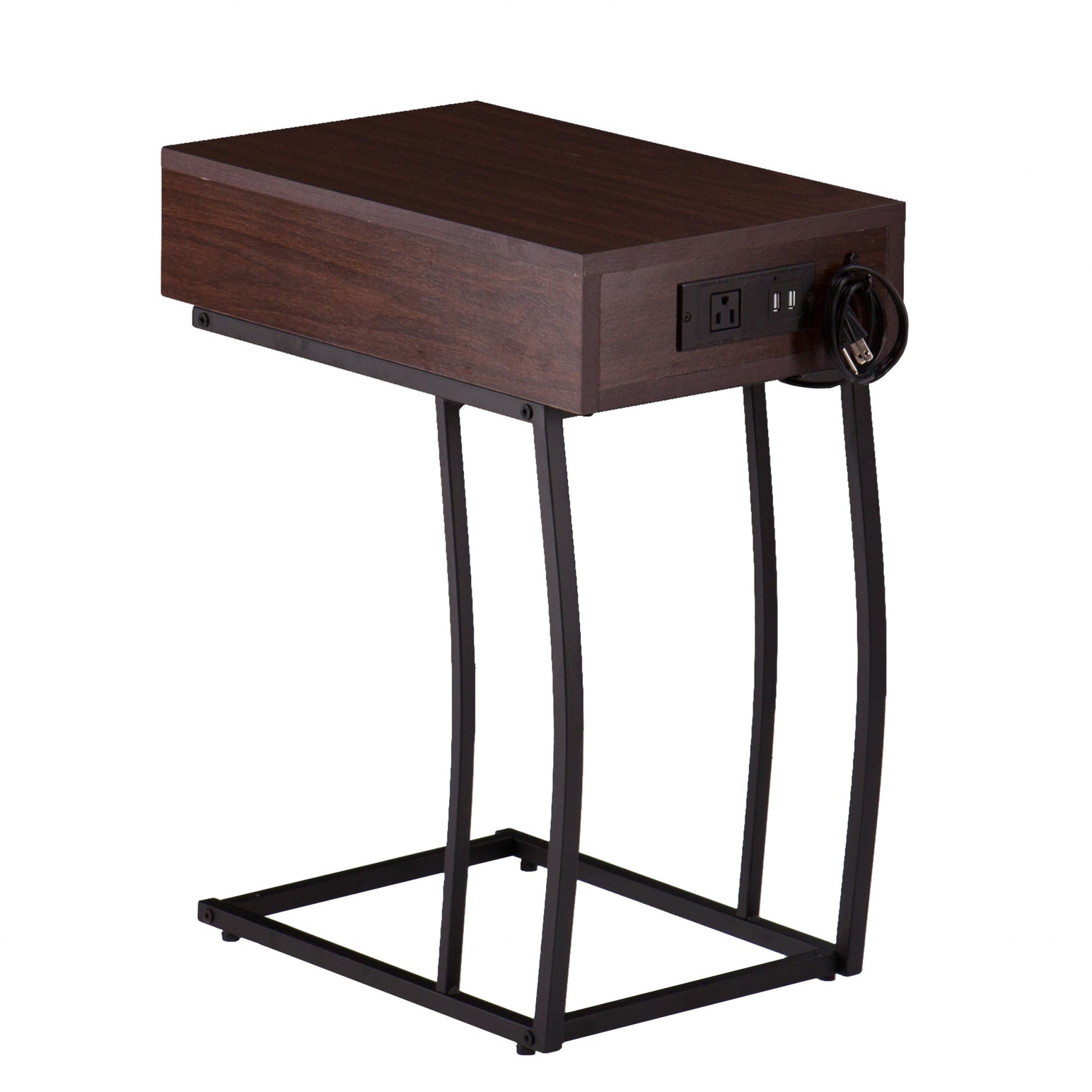 23" Brown Manufactured Wood And Iron Rectangular End Table With Drawer-End-Side Tables-DECOROLALA