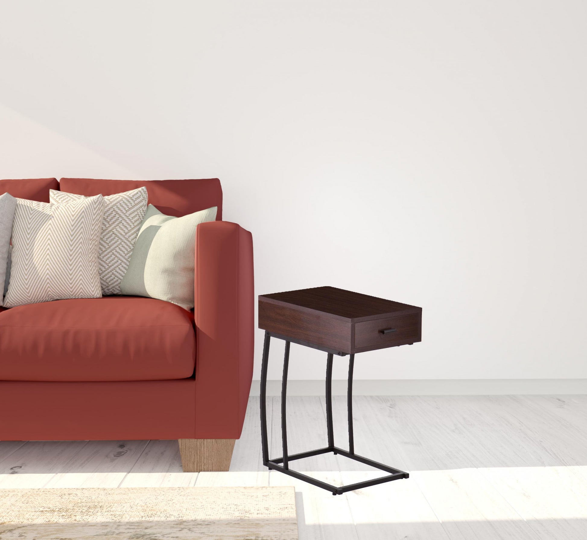 23" Brown Manufactured Wood And Iron Rectangular End Table With Drawer-End-Side Tables-DECOROLALA