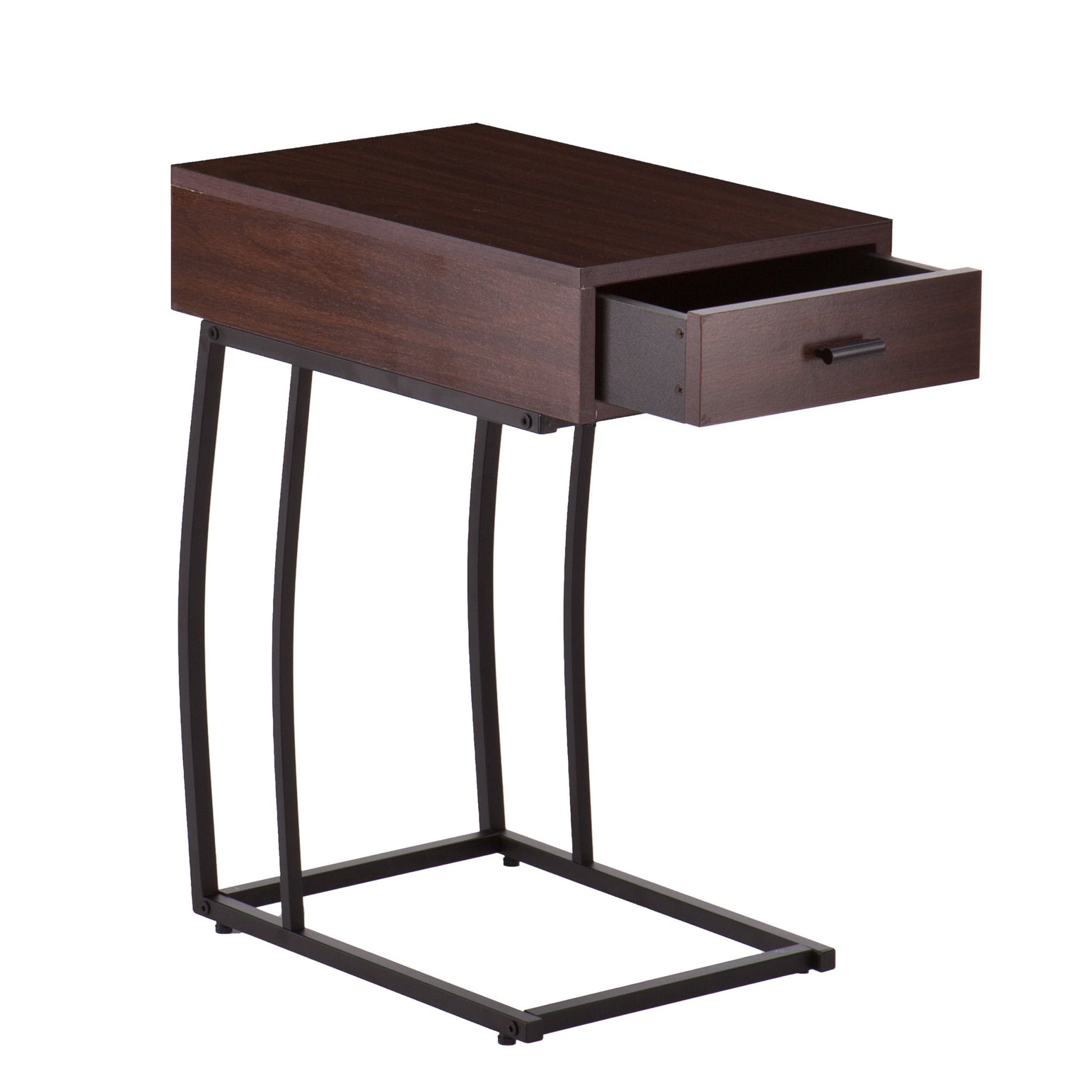23" Brown Manufactured Wood And Iron Rectangular End Table With Drawer-End-Side Tables-DECOROLALA