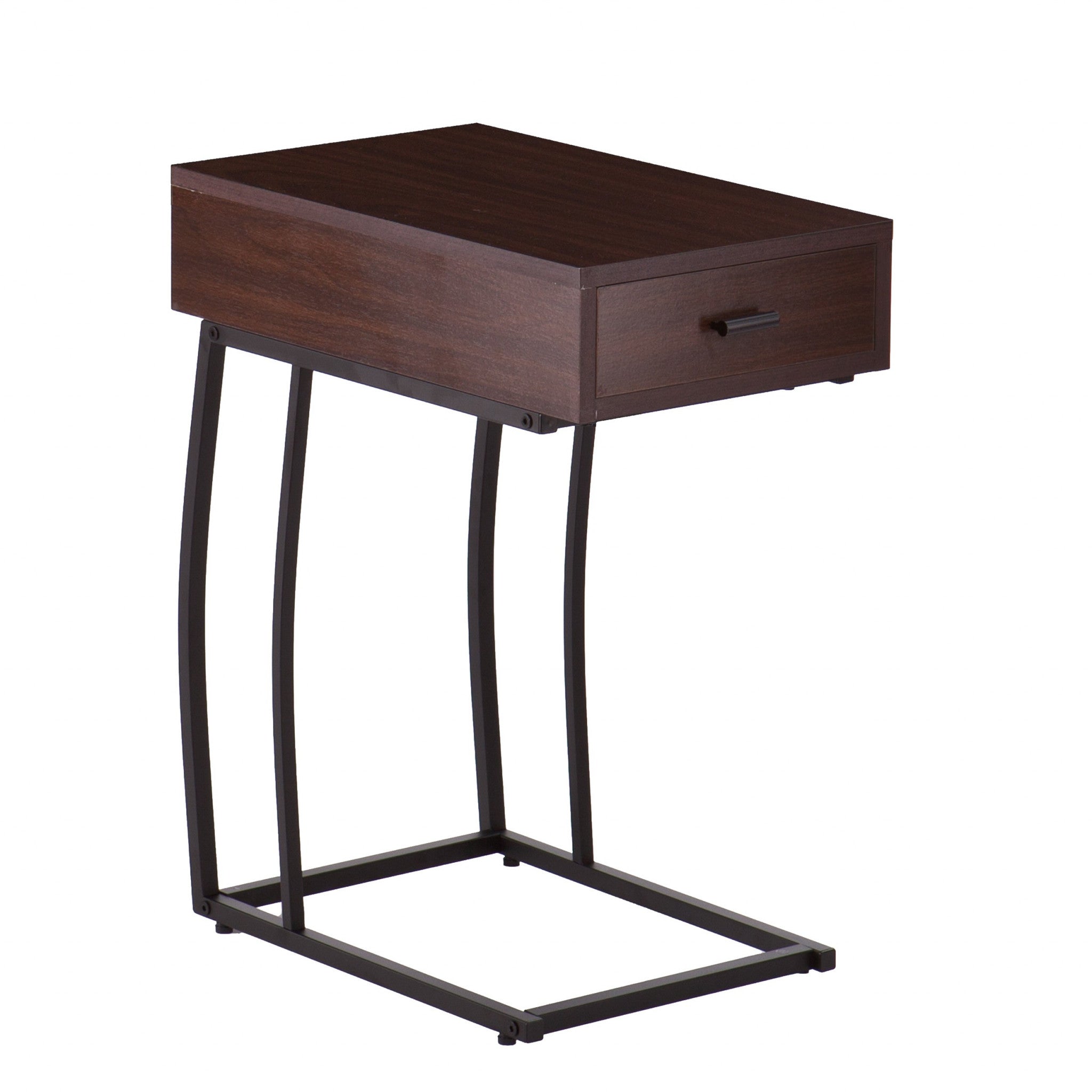 23" Brown Manufactured Wood And Iron Rectangular End Table With Drawer-End-Side Tables-DECOROLALA