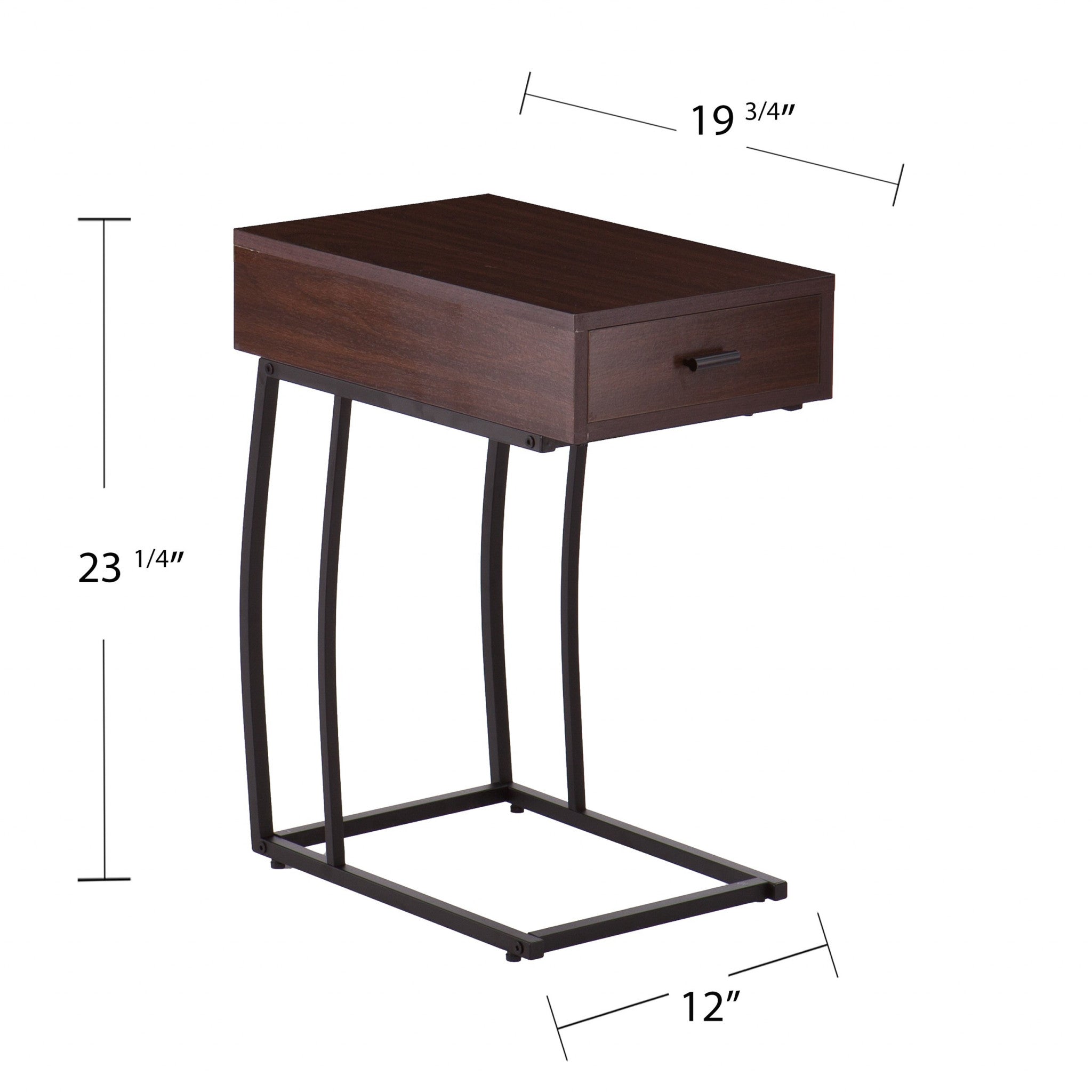 23" Brown Manufactured Wood And Iron Rectangular End Table With Drawer-End-Side Tables-DECOROLALA