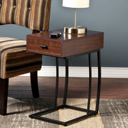 23" Brown Manufactured Wood And Iron Rectangular End Table With Drawer-End-Side Tables-DECOROLALA