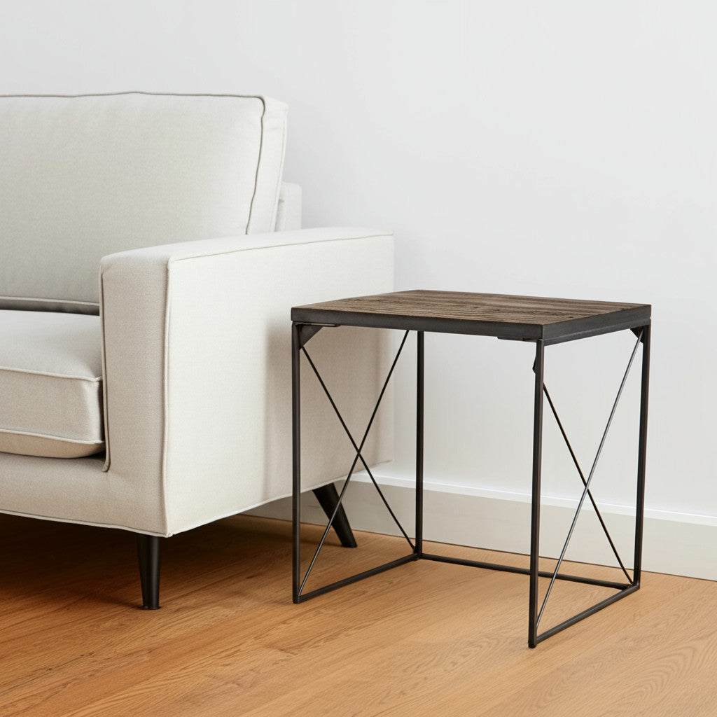 23" Brown Solid Wood Square End Table-End-Side Tables-DECOROLALA