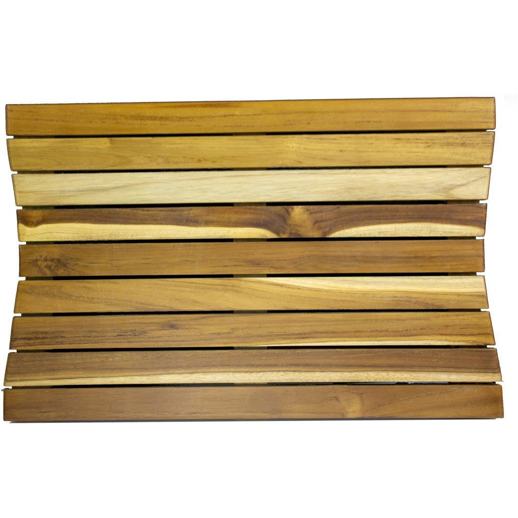 23" Brown Teak Slat Non Slip Bath Mat-Bath Rugs-DECOROLALA