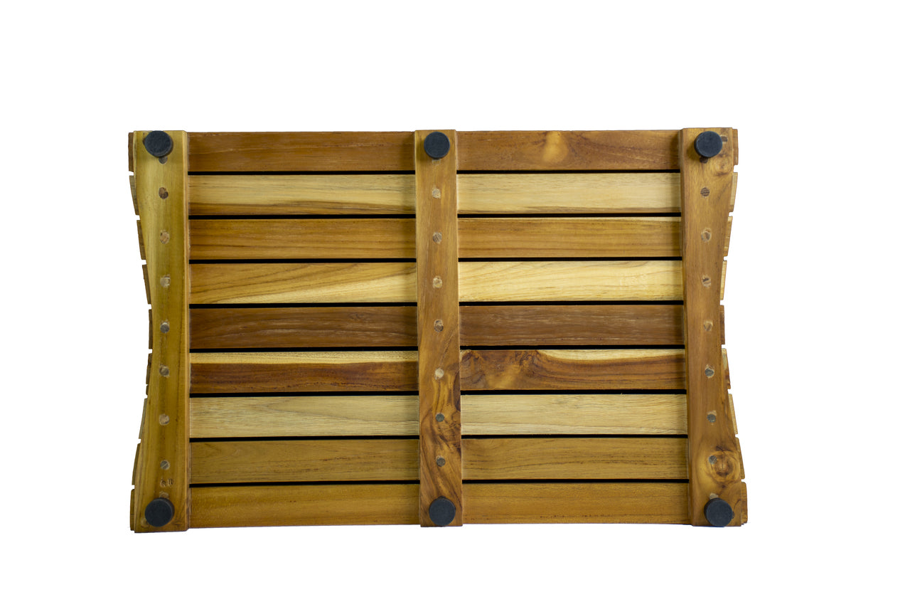 23" Brown Teak Slat Non Slip Bath Mat-Bath Rugs-DECOROLALA