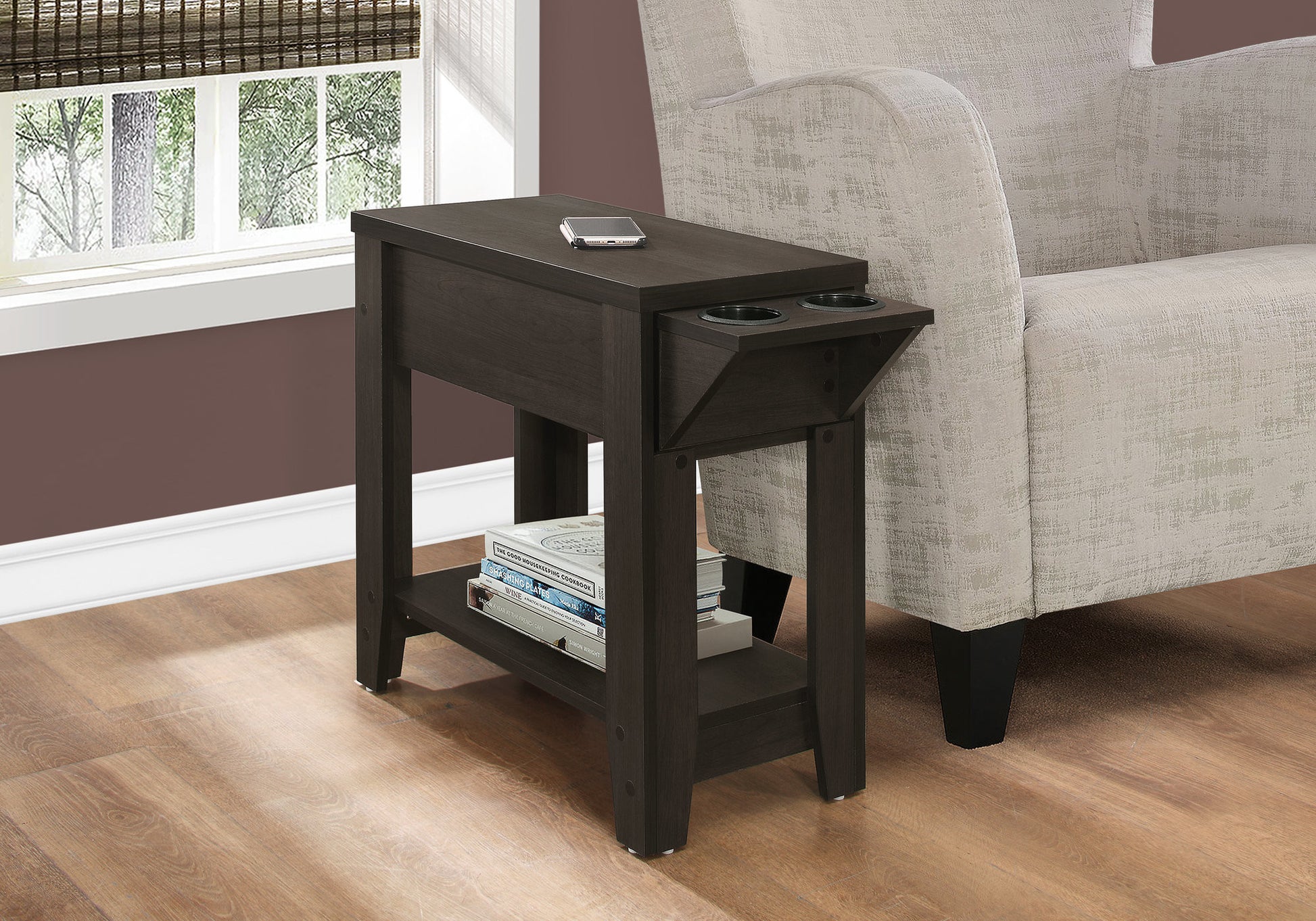 23" Brown Wood End Table With Shelf-End-Side Tables-DECOROLALA