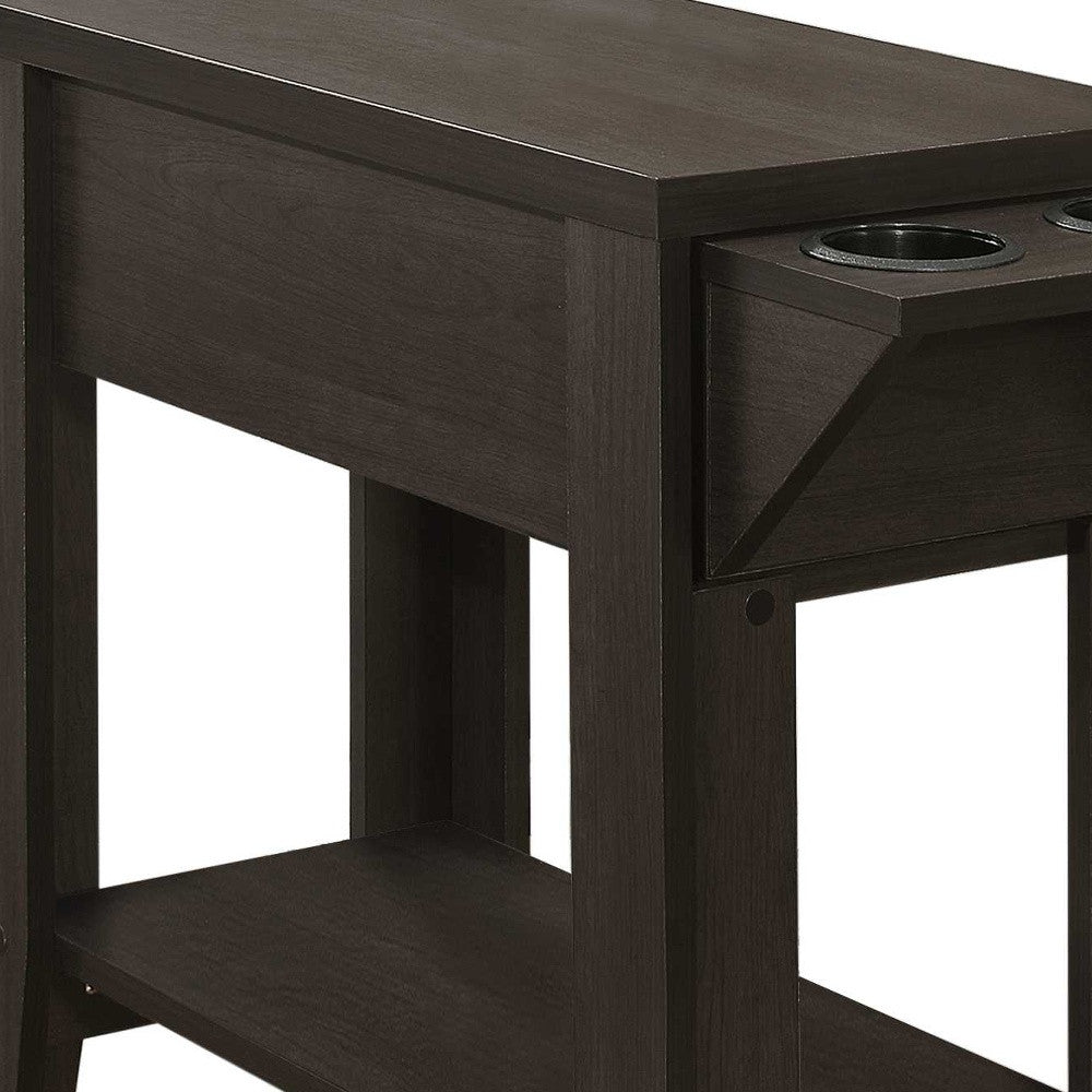 23" Brown Wood End Table With Shelf-End-Side Tables-DECOROLALA