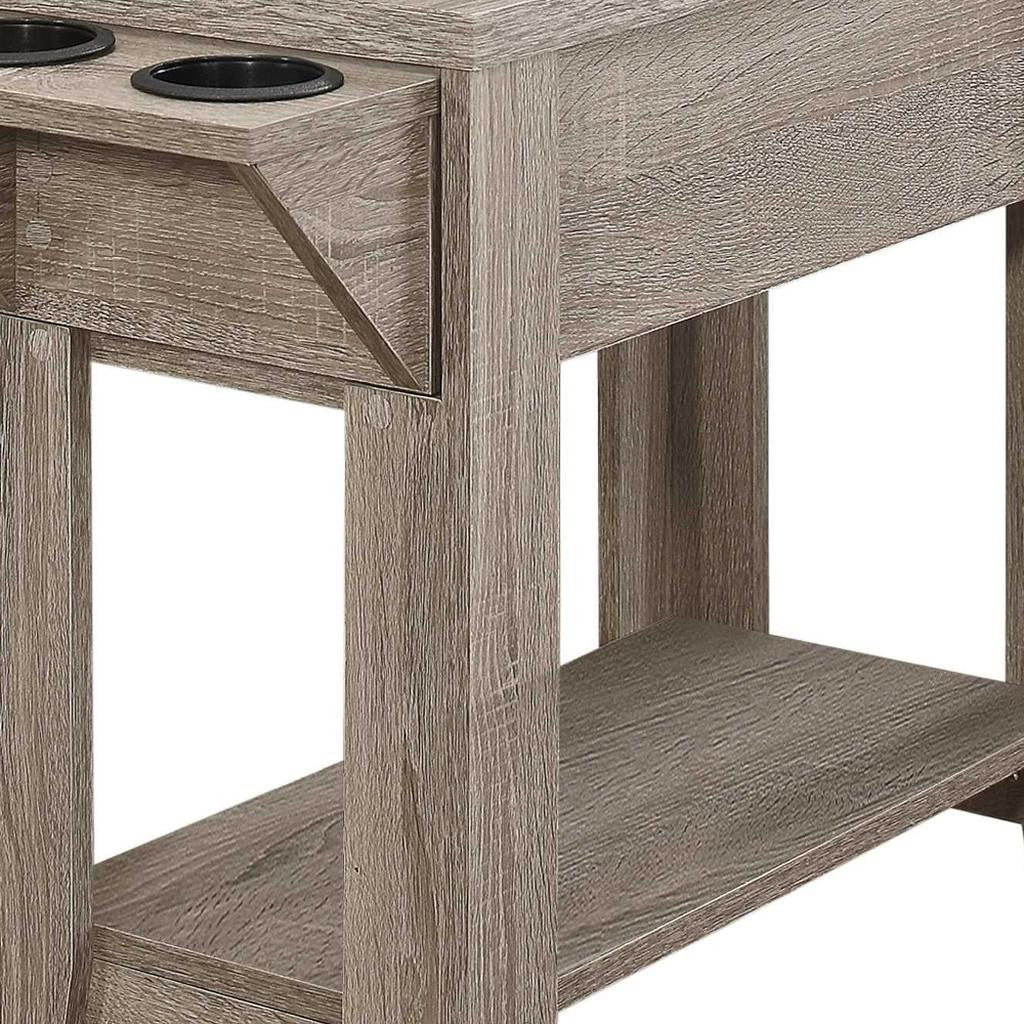 23" Brown Wood End Table With Shelf-End-Side Tables-DECOROLALA