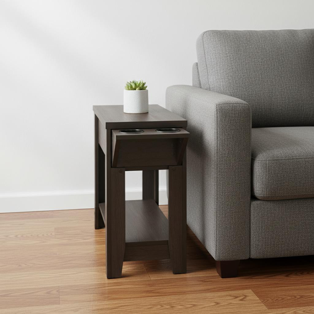 23" Brown Wood End Table With Shelf-End-Side Tables-DECOROLALA