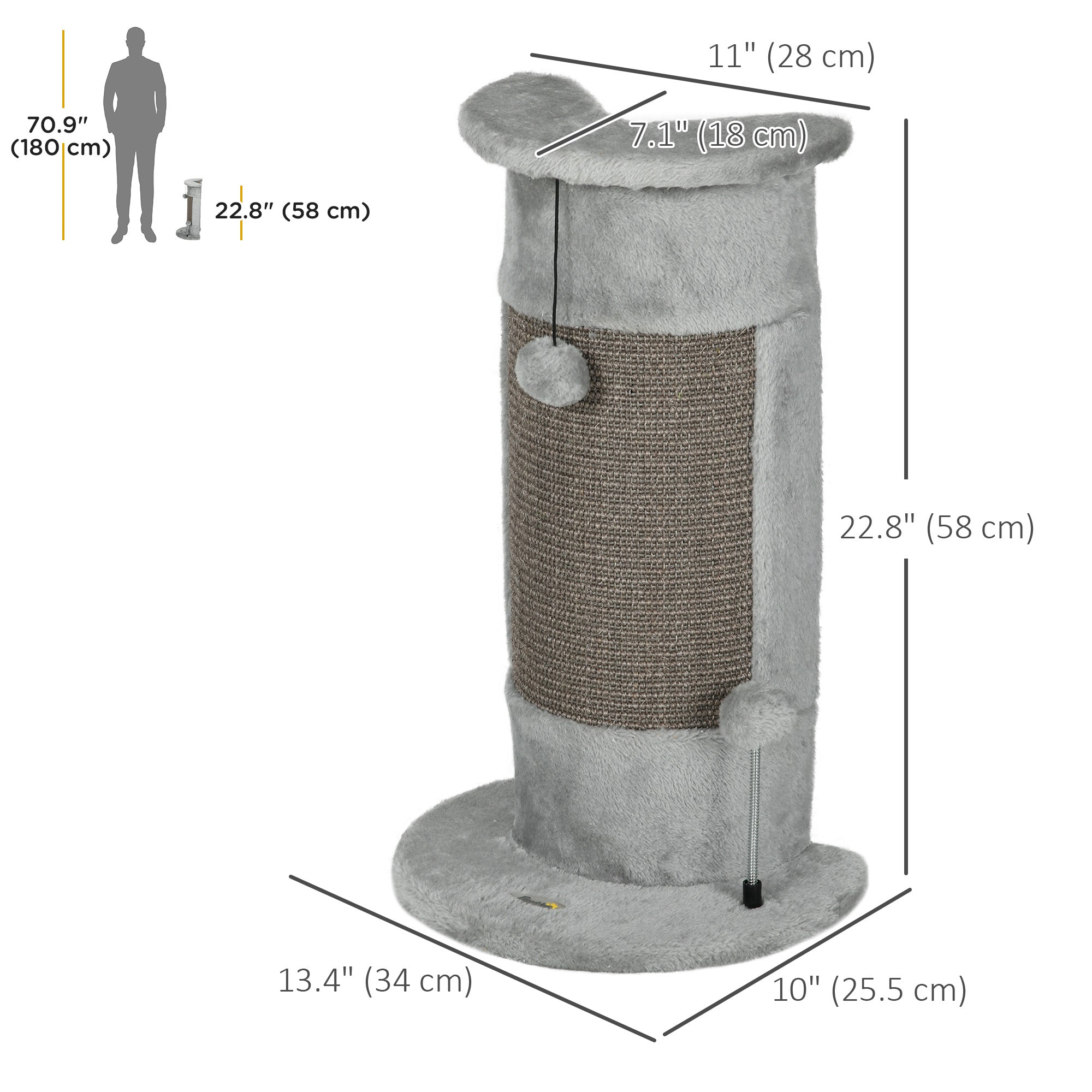 23" Cat Scratching Post with Covered Plush, Play Balls, for Indoor Cats, Grey-Cats-DECOROLALA
