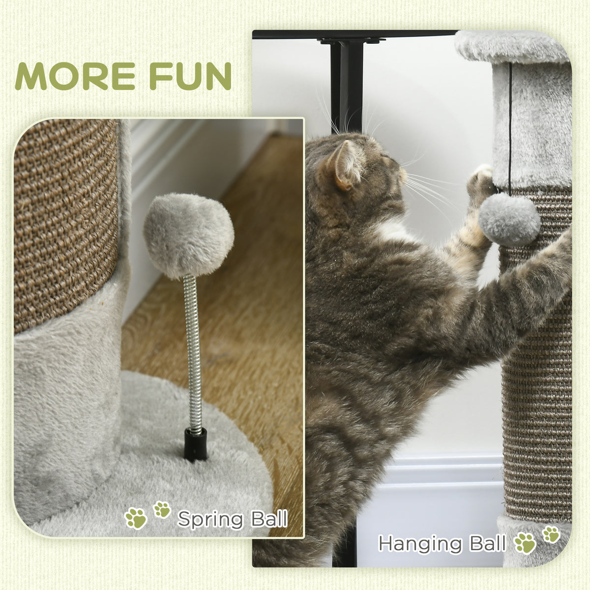 23" Cat Scratching Post with Sisal, Play Balls & Plush - Grey-Cats-DECOROLALA