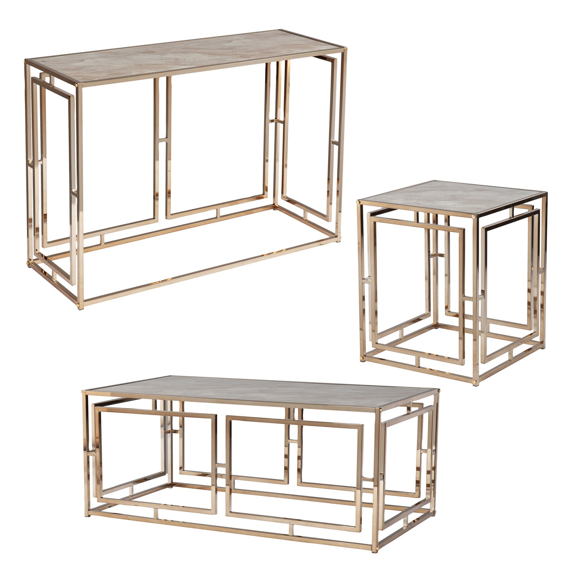 23" Champagne Glass And Iron Square End Table-End-Side Tables-DECOROLALA