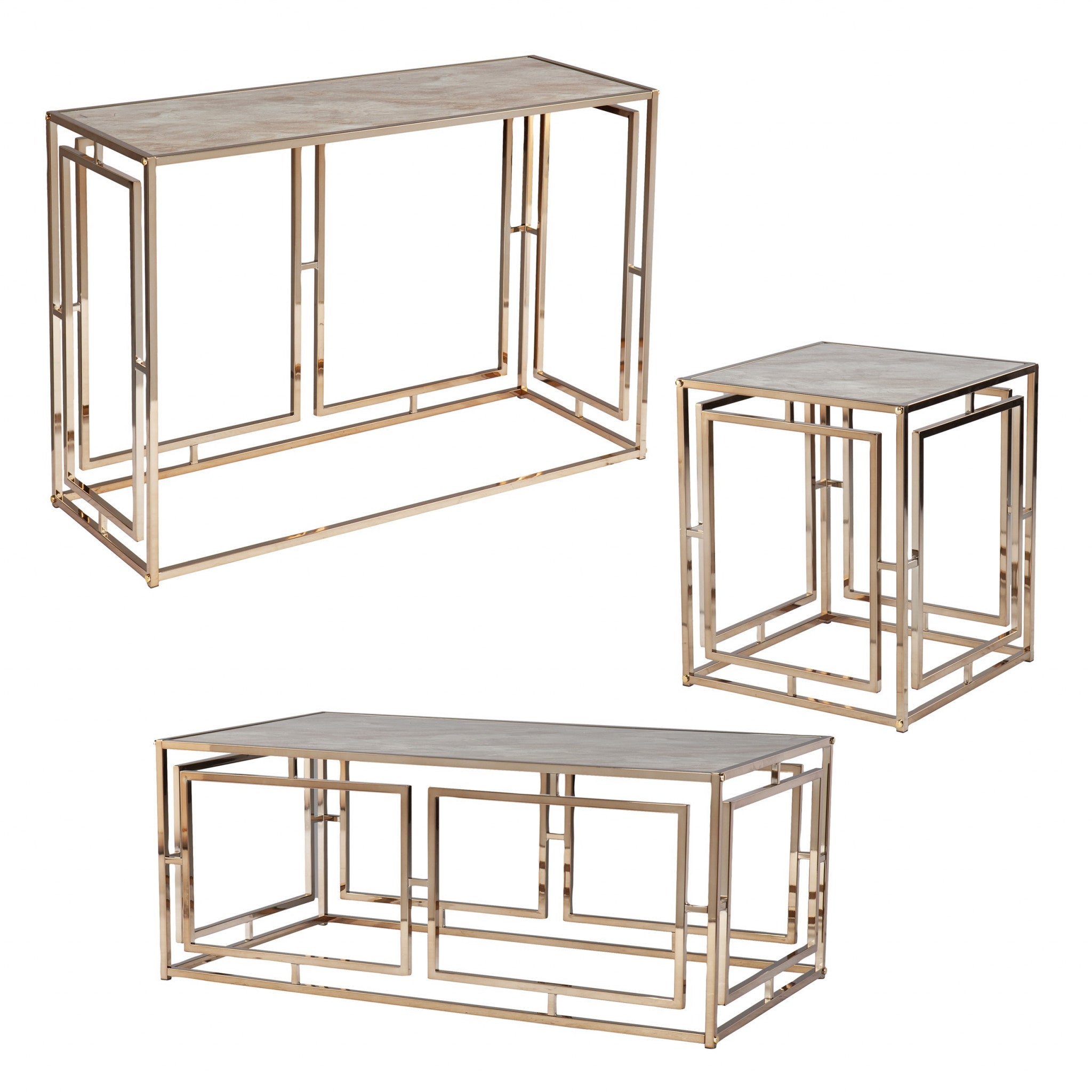 23" Champagne Glass And Iron Square End Table-End-Side Tables-DECOROLALA