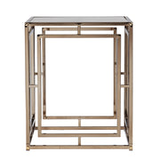 23" Champagne Glass And Iron Square End Table-End-Side Tables-DECOROLALA