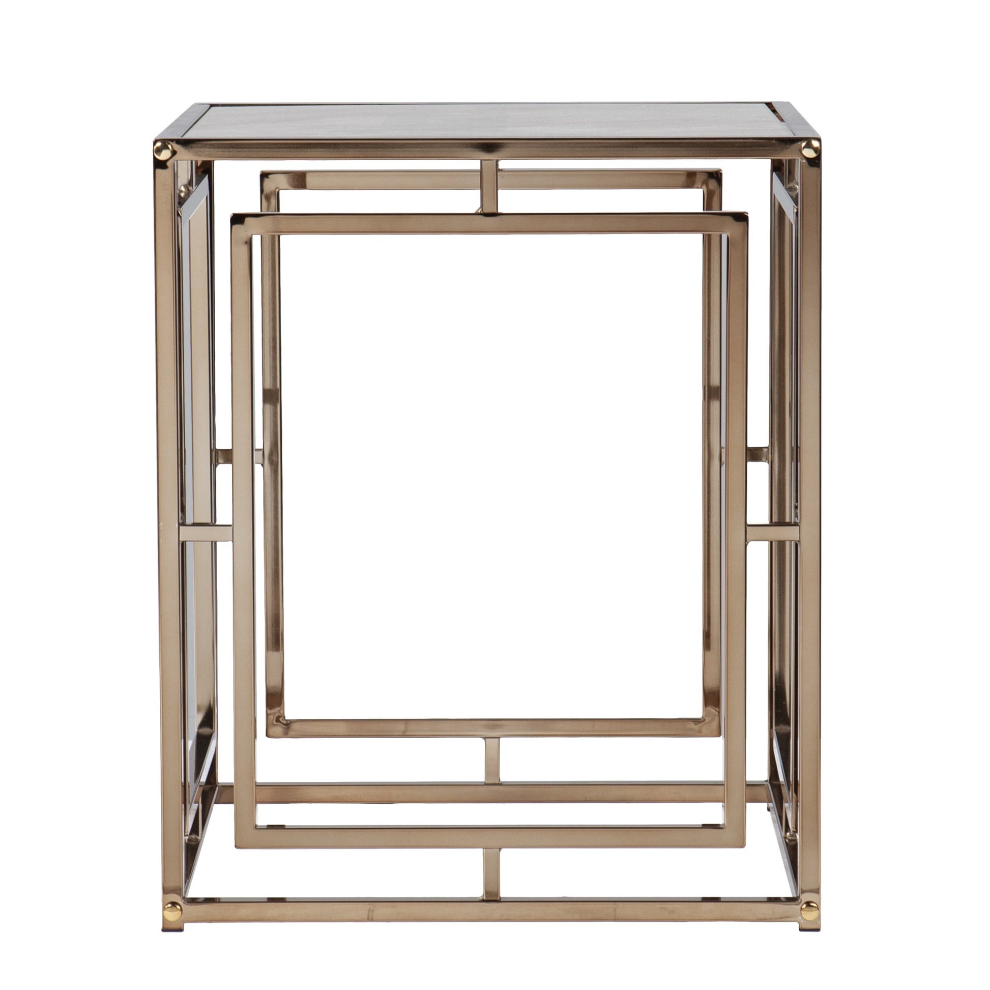 23" Champagne Glass And Iron Square End Table-End-Side Tables-DECOROLALA