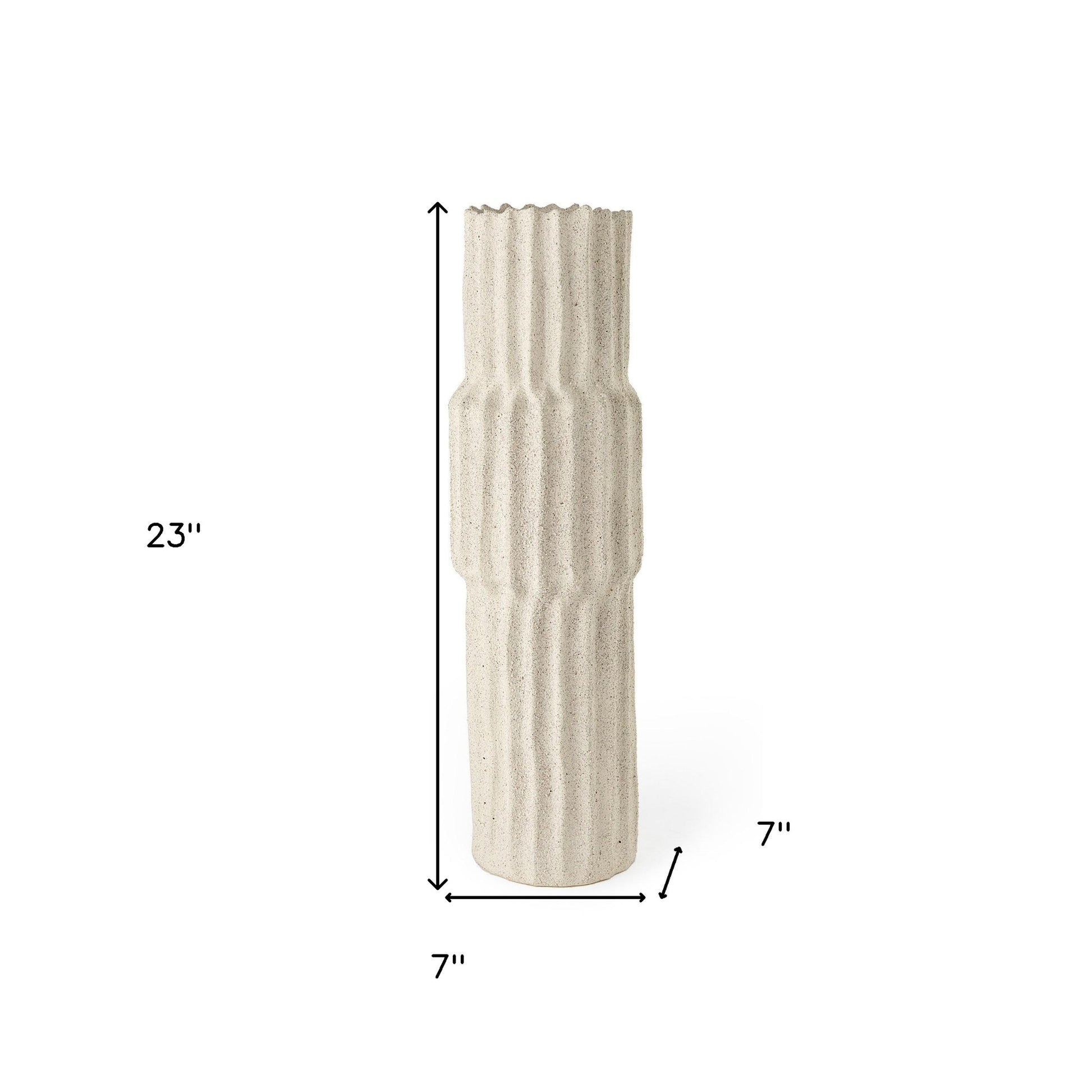 23" Cream Abstract Cylinder Ceramic Table Vase-Vases-DECOROLALA