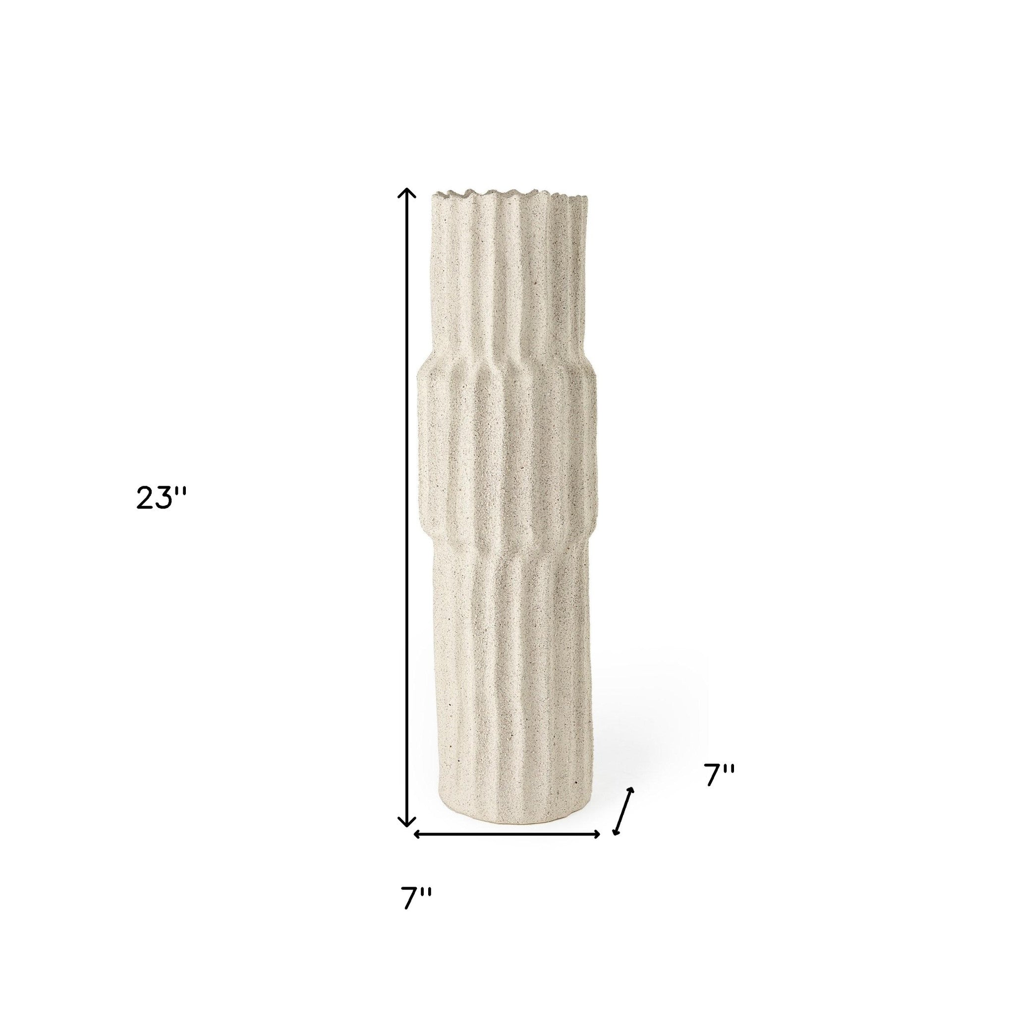 23" Cream Abstract Cylinder Ceramic Table Vase-Vases-DECOROLALA