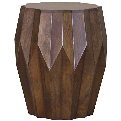 23" Dark Brown Solid Wood Drum End Table-End-Side Tables-DECOROLALA