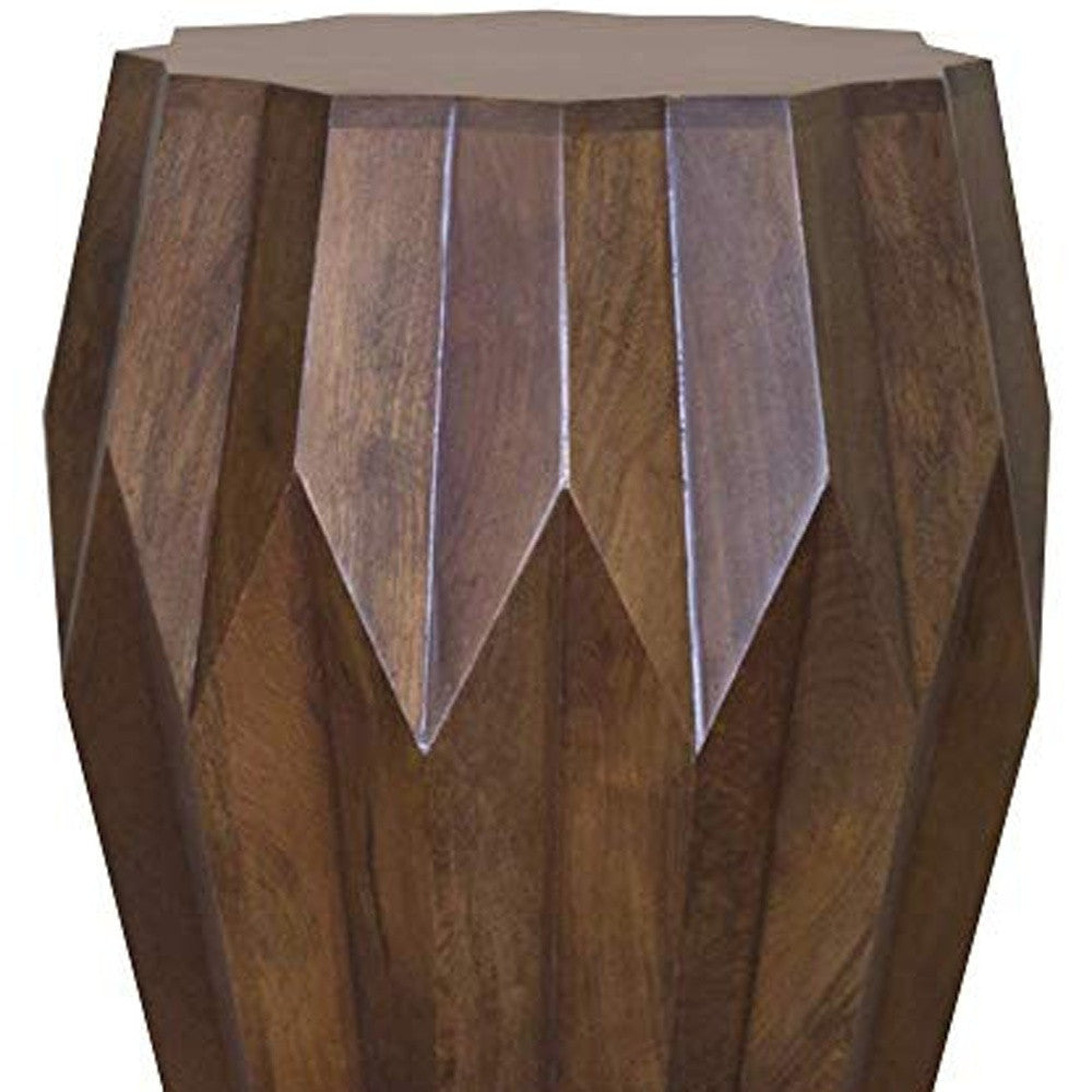 23" Dark Brown Solid Wood Drum End Table-End-Side Tables-DECOROLALA