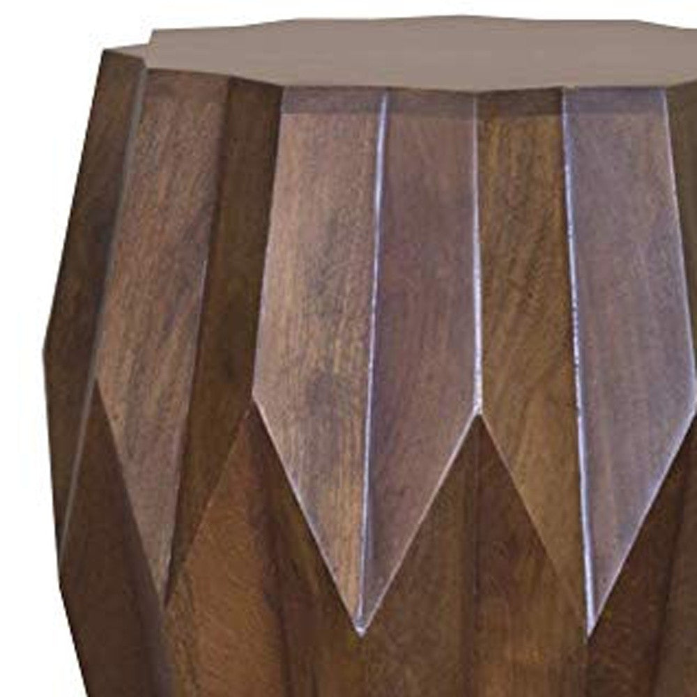23" Dark Brown Solid Wood Drum End Table-End-Side Tables-DECOROLALA