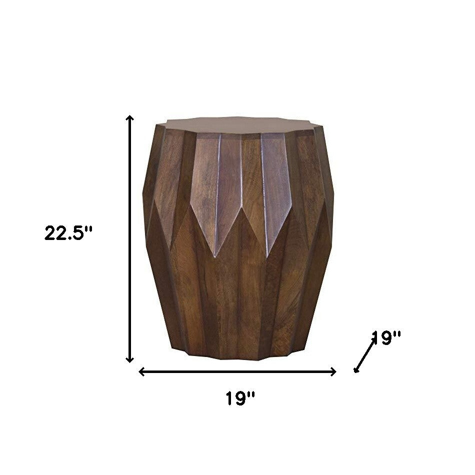 23" Dark Brown Solid Wood Drum End Table-End-Side Tables-DECOROLALA