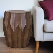 23" Dark Brown Solid Wood Drum End Table-End-Side Tables-DECOROLALA