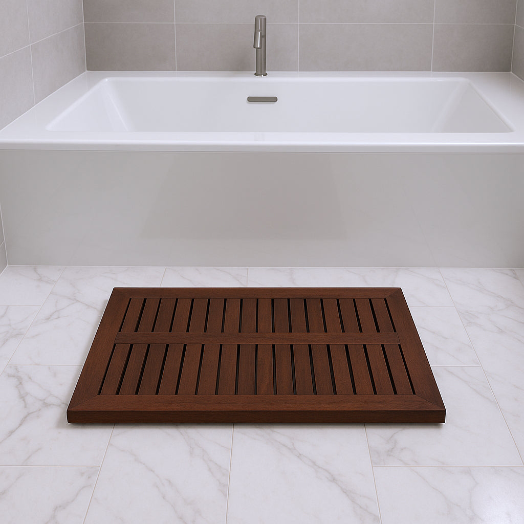 23" Dark Brown Teak Slat Bath Mat-Bath Rugs-DECOROLALA