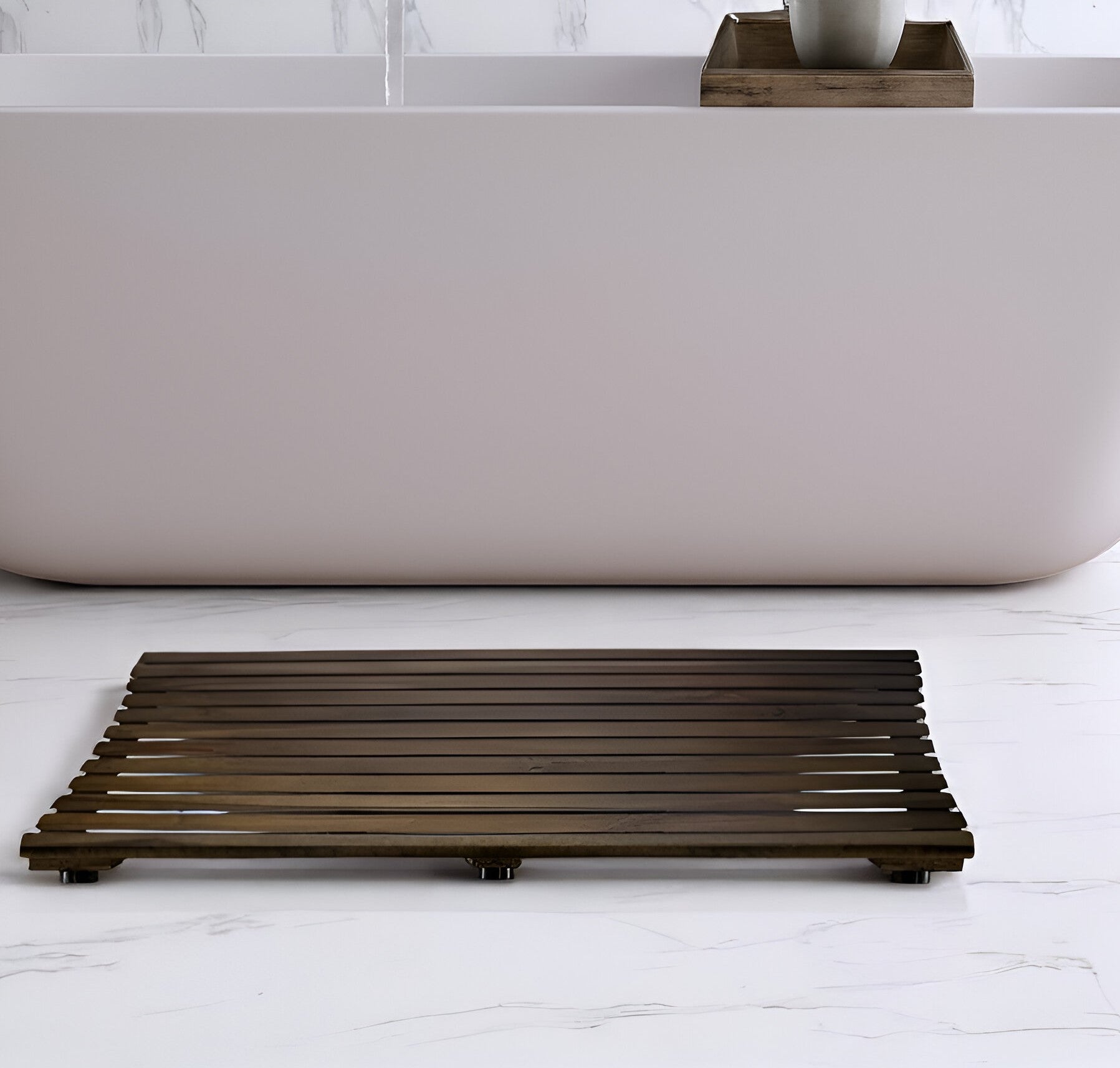 23" Dark Brown Teak Slat Non Slip Bath Mat-Bath Rugs-DECOROLALA