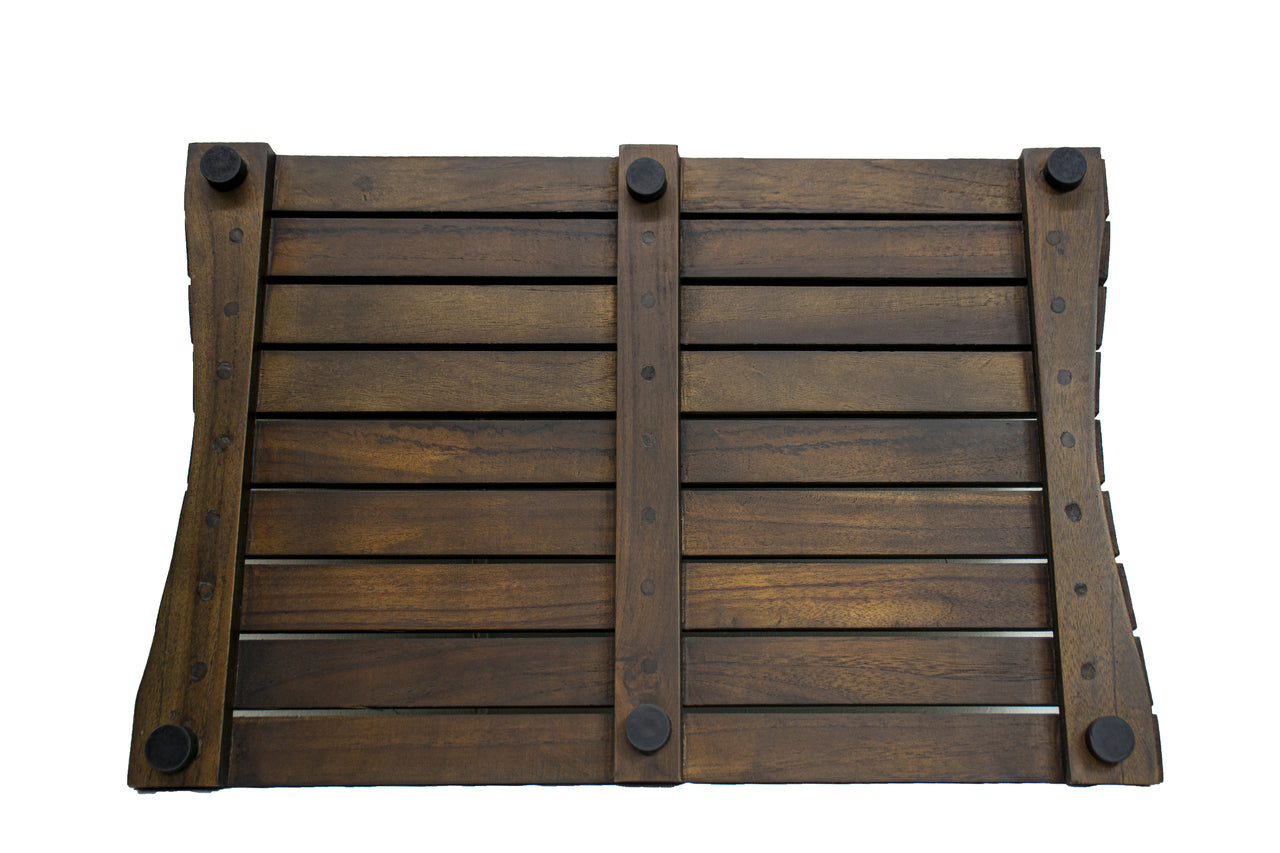 23" Dark Brown Teak Slat Non Slip Bath Mat-Bath Rugs-DECOROLALA