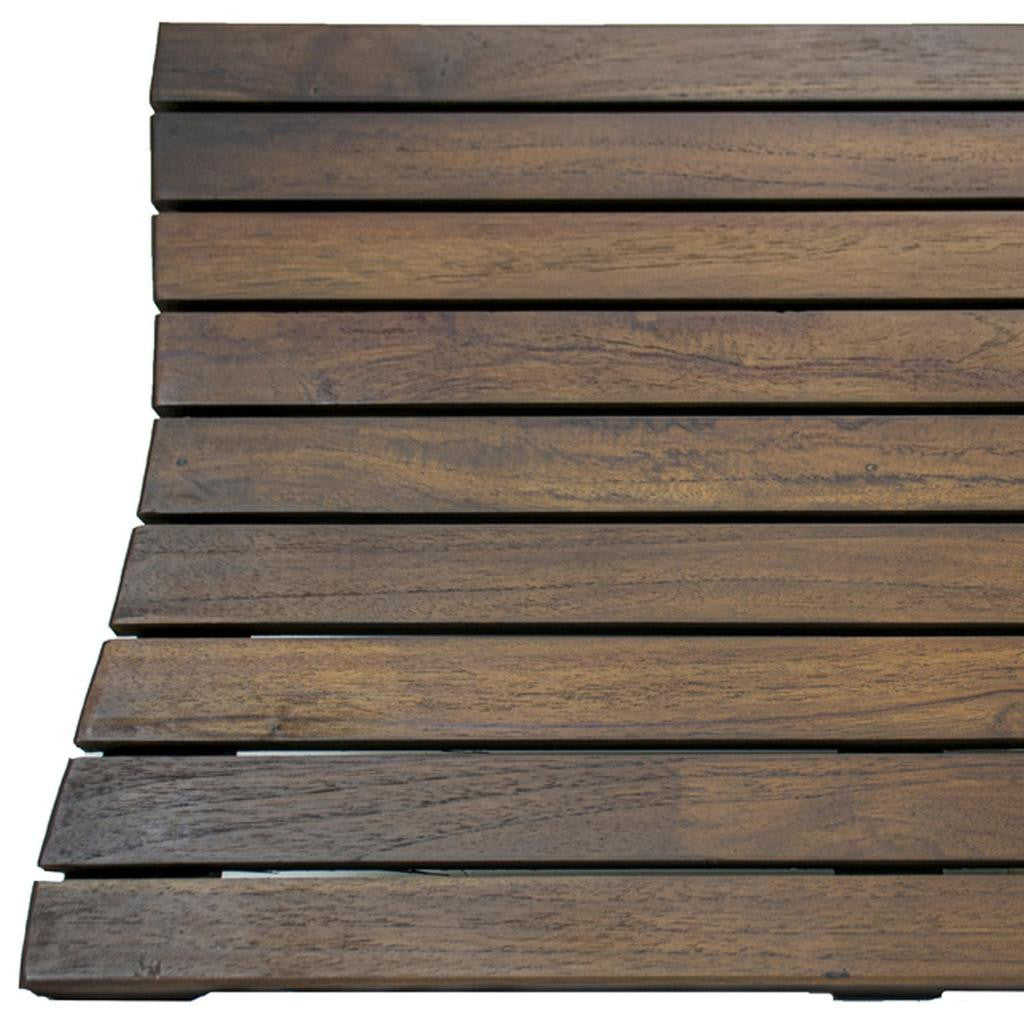 23" Dark Brown Teak Slat Non Slip Bath Mat-Bath Rugs-DECOROLALA