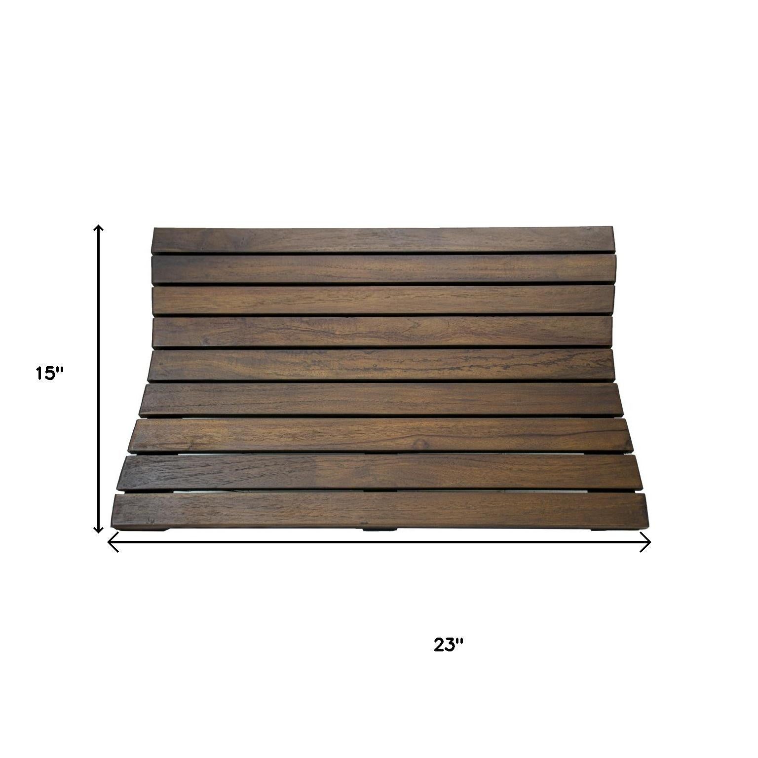 23" Dark Brown Teak Slat Non Slip Bath Mat-Bath Rugs-DECOROLALA