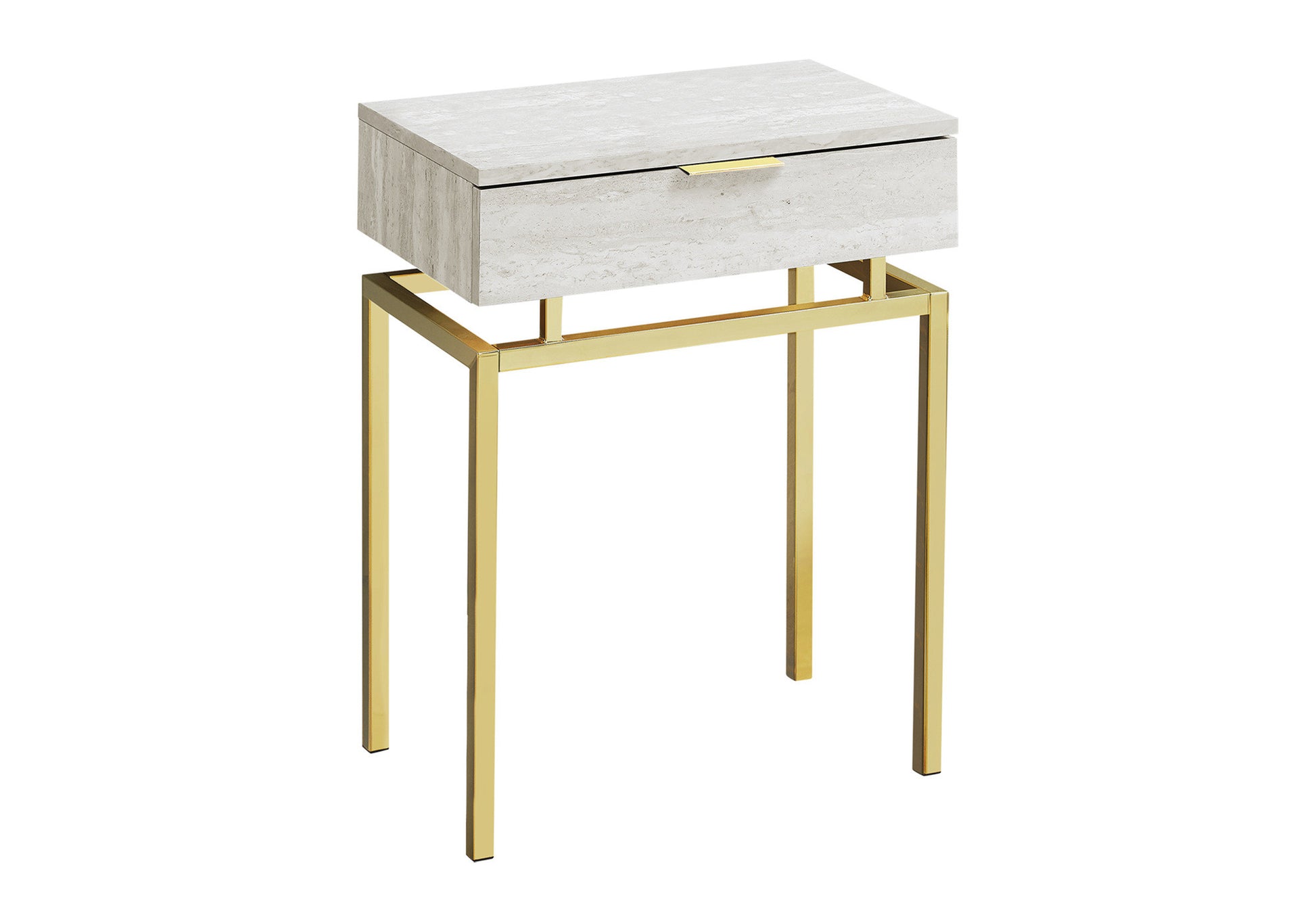 23" Gold And Beige Wood And Metal End Table With Drawer-End-Side Tables-DECOROLALA