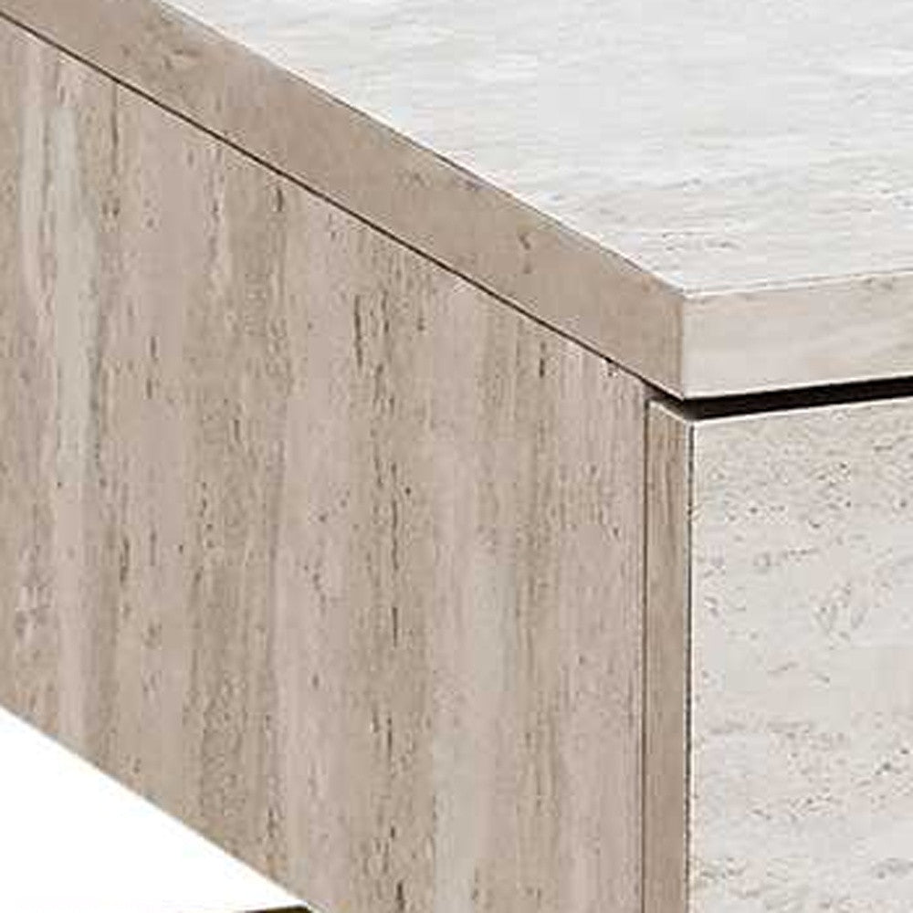 23" Gold And Beige Wood And Metal End Table With Drawer-End-Side Tables-DECOROLALA