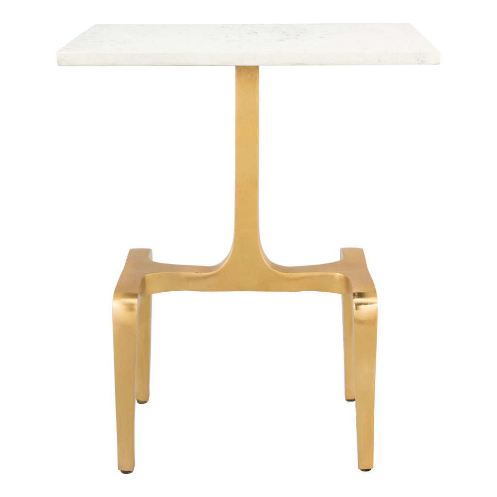 23" Gold Genuine Marble Look Rectangular End Table-End-Side Tables-DECOROLALA