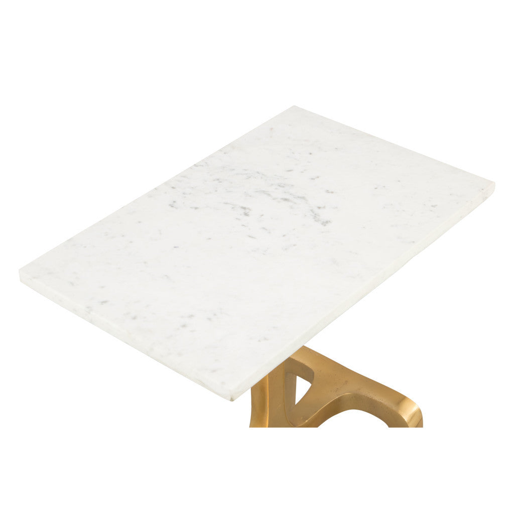 23" Gold Genuine Marble Look Rectangular End Table-End-Side Tables-DECOROLALA