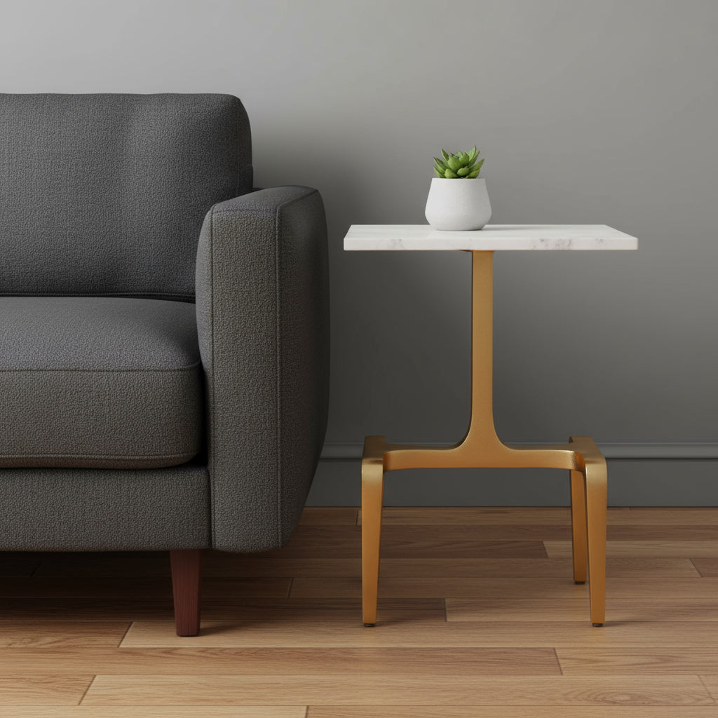 23" Gold Genuine Marble Look Rectangular End Table-End-Side Tables-DECOROLALA