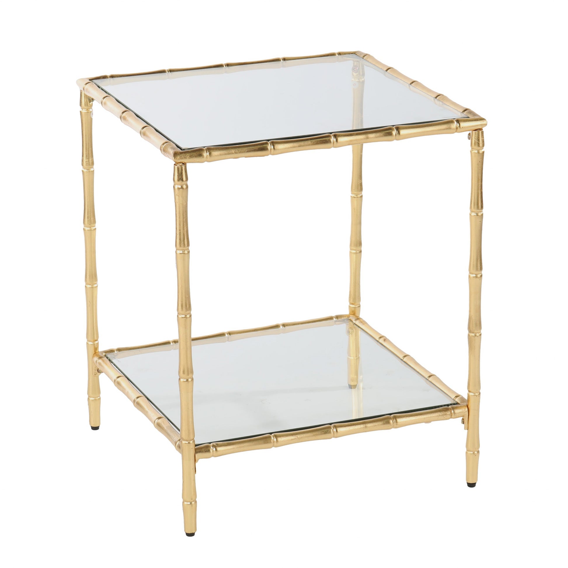 23" Gold Glass Top Square End Table With Shelf-End-Side Tables-DECOROLALA