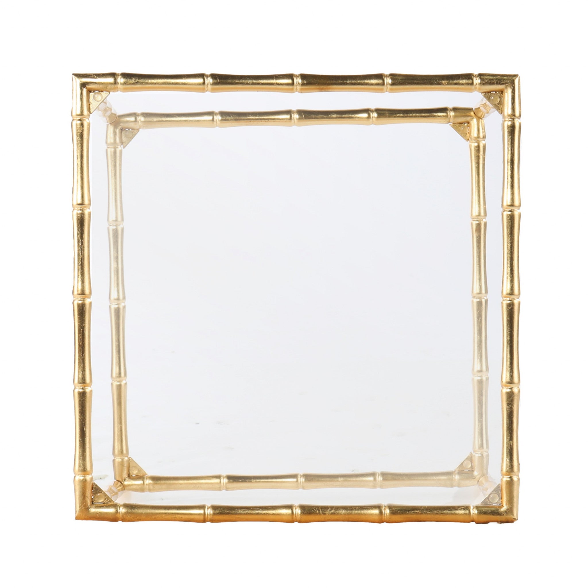 23" Gold Glass Top Square End Table With Shelf-End-Side Tables-DECOROLALA