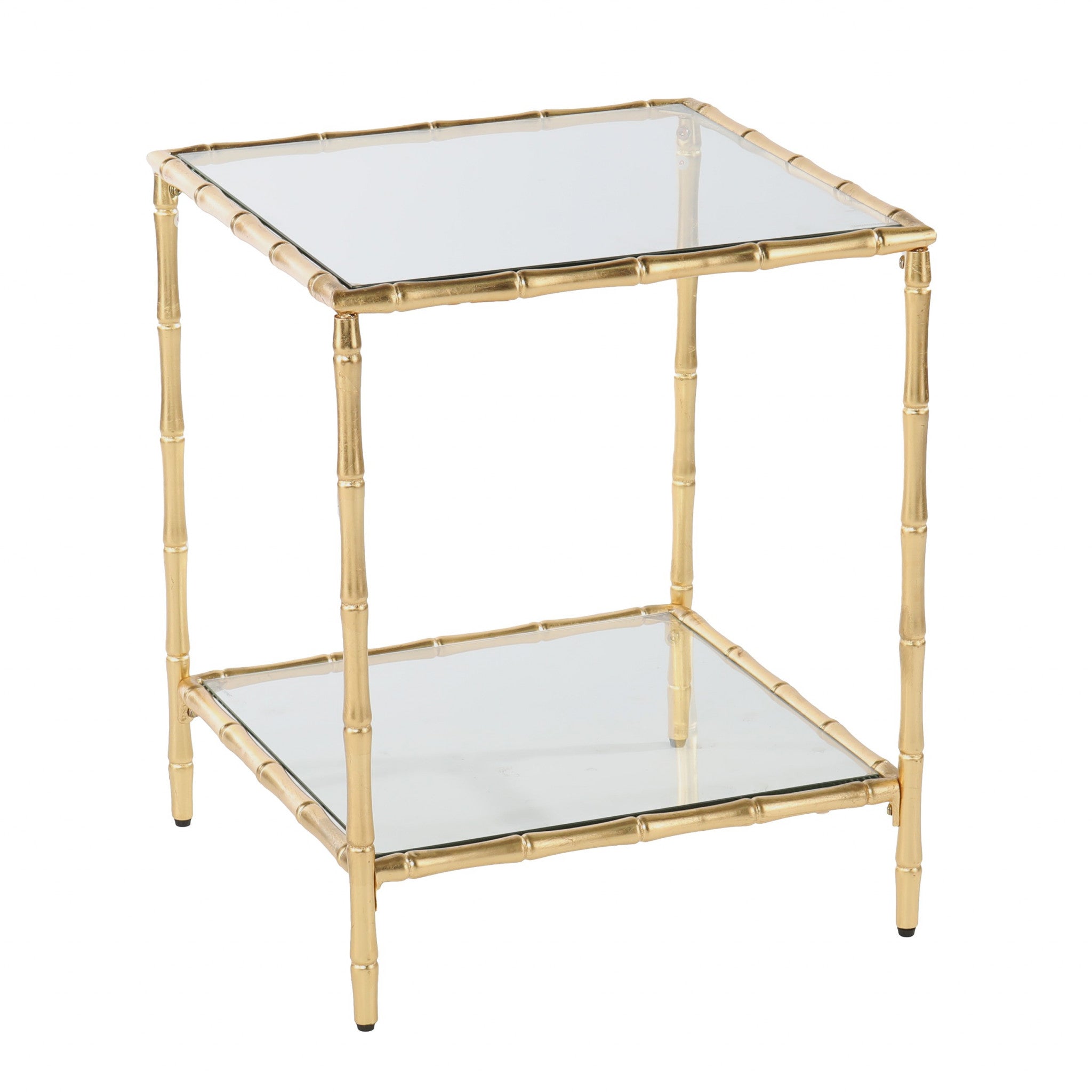 23" Gold Glass Top Square End Table With Shelf-End-Side Tables-DECOROLALA