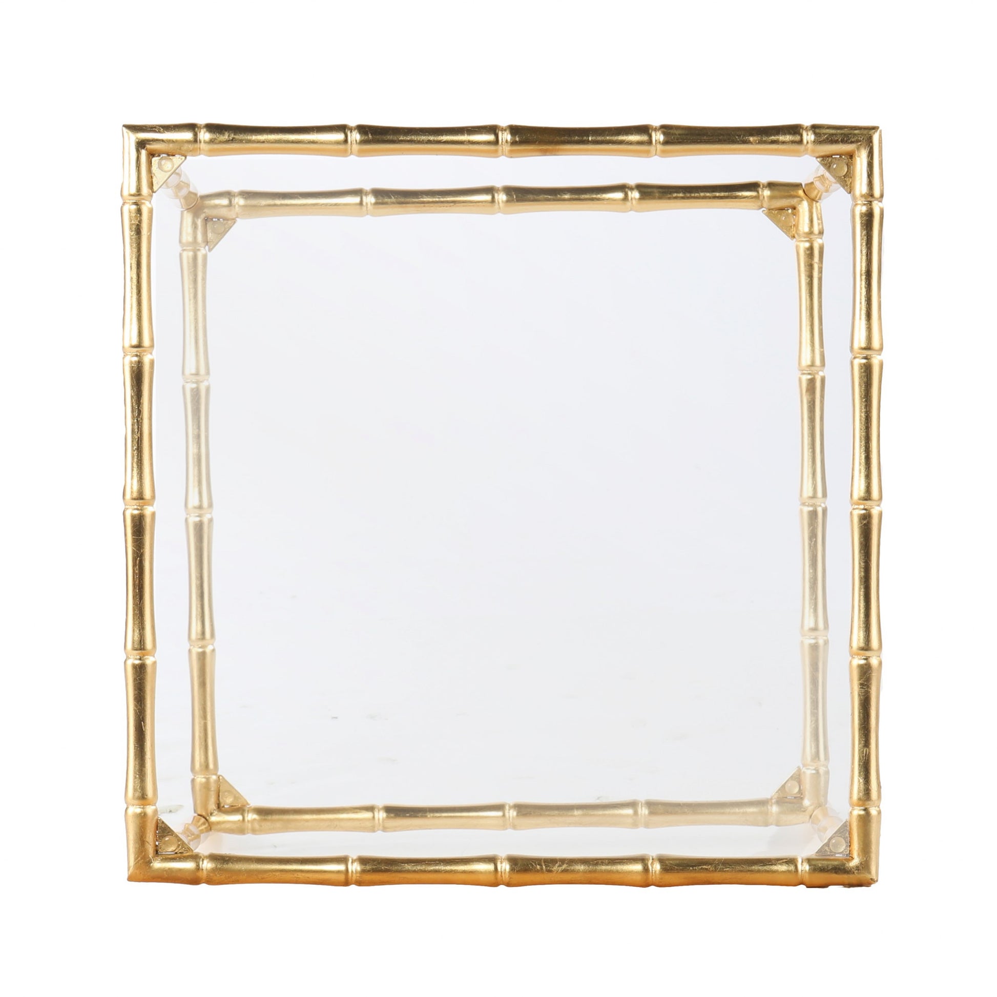 23" Gold Glass Top Square End Table With Shelf-End-Side Tables-DECOROLALA